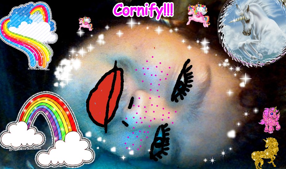 Cornify unicorn and rainbow happiness