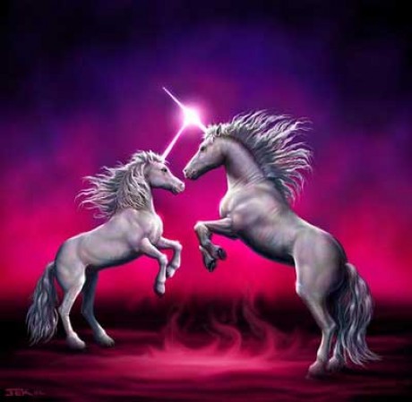 Two Unicorns crossing Horns