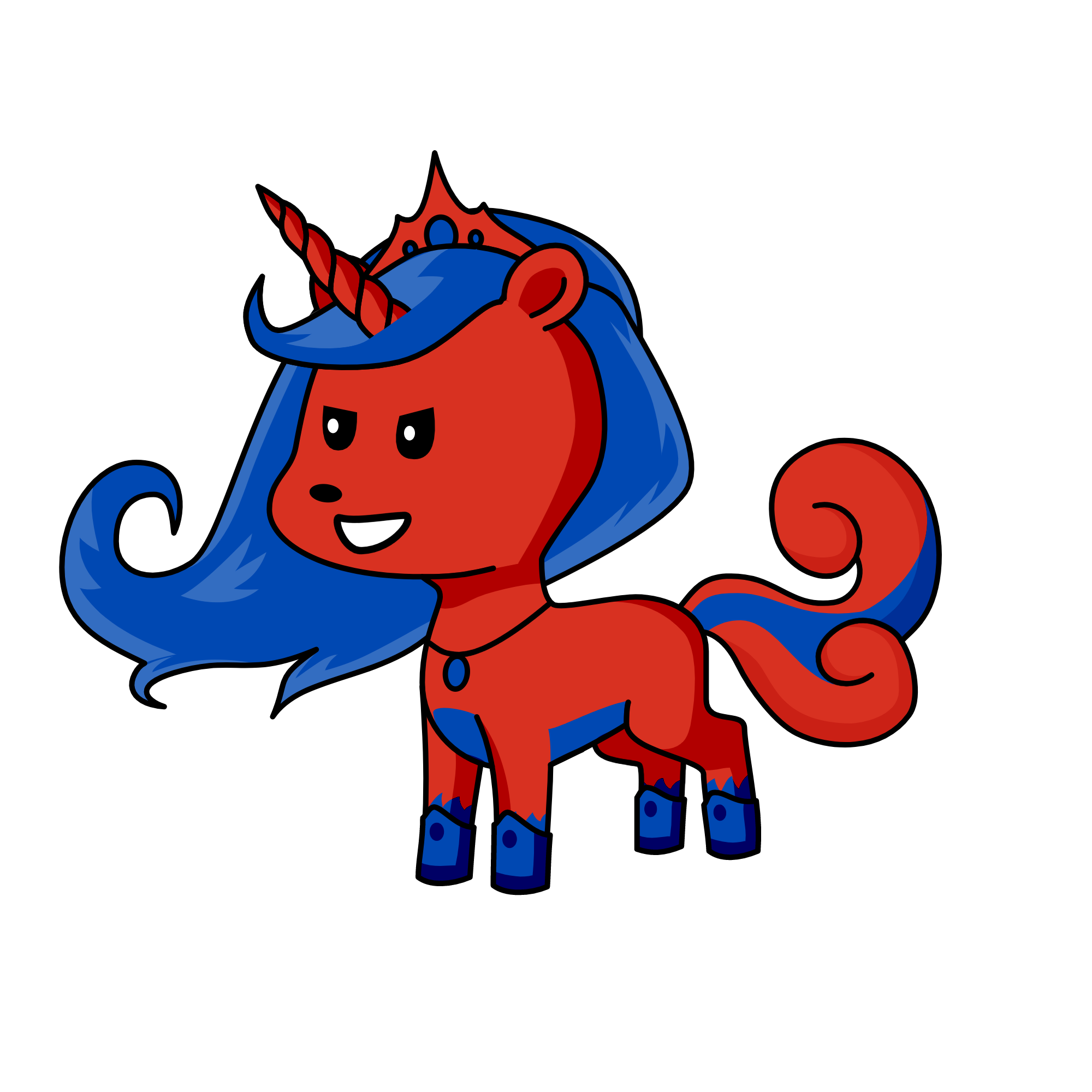 the queen of red and blue, the unicorn