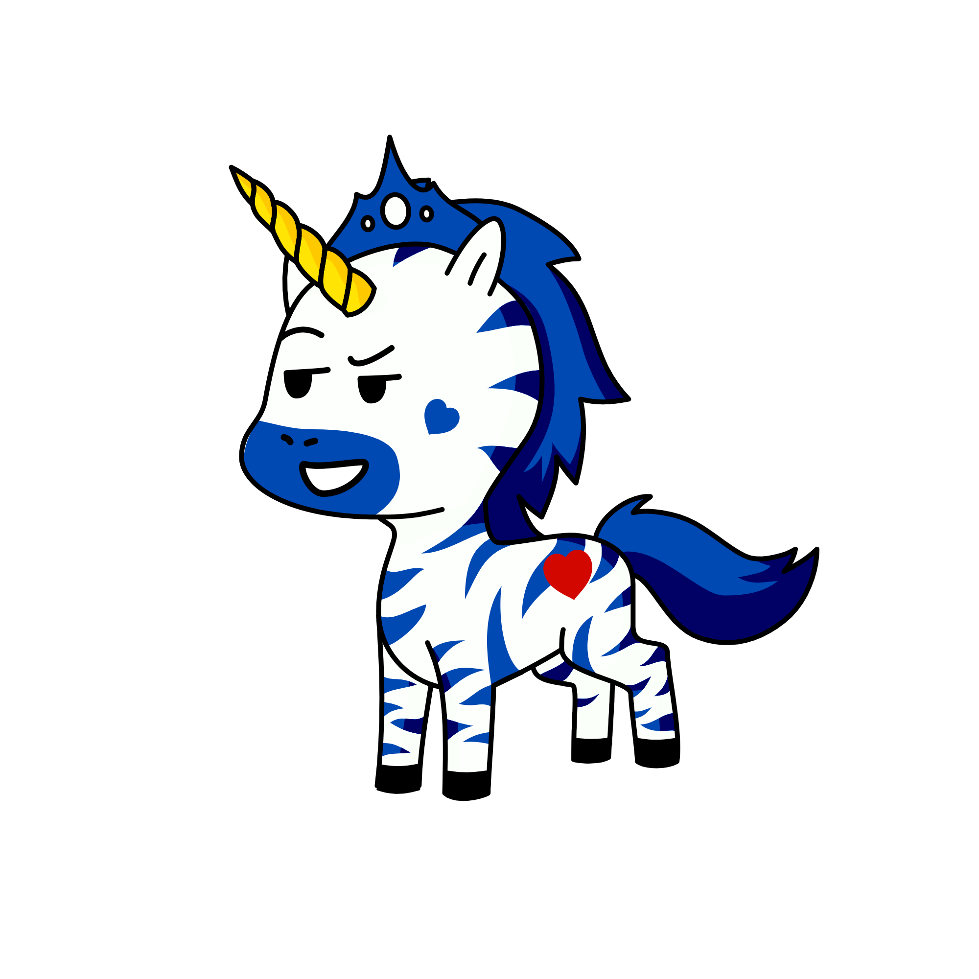 Prince blue (Brother of Princess pink and son to King blue and Queen pink), the unicorn