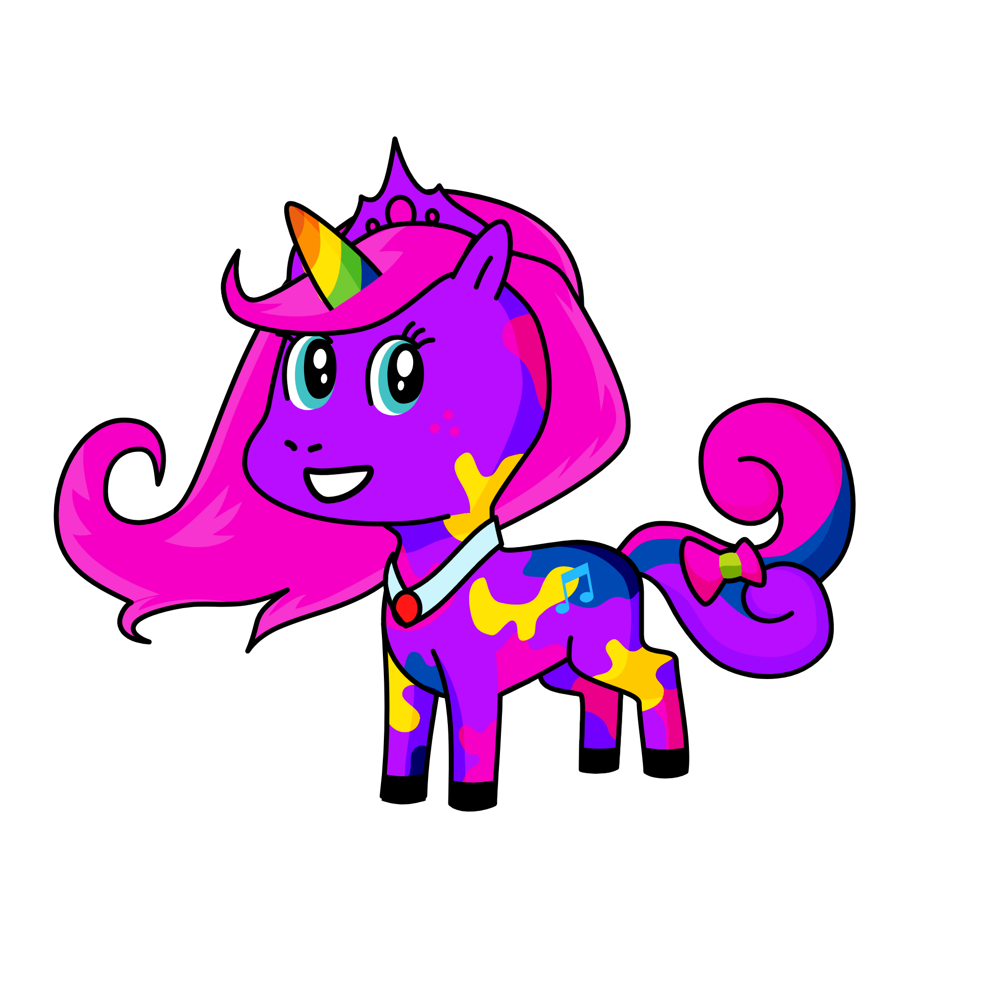 Amelia the Queen of coulor, the unicorn