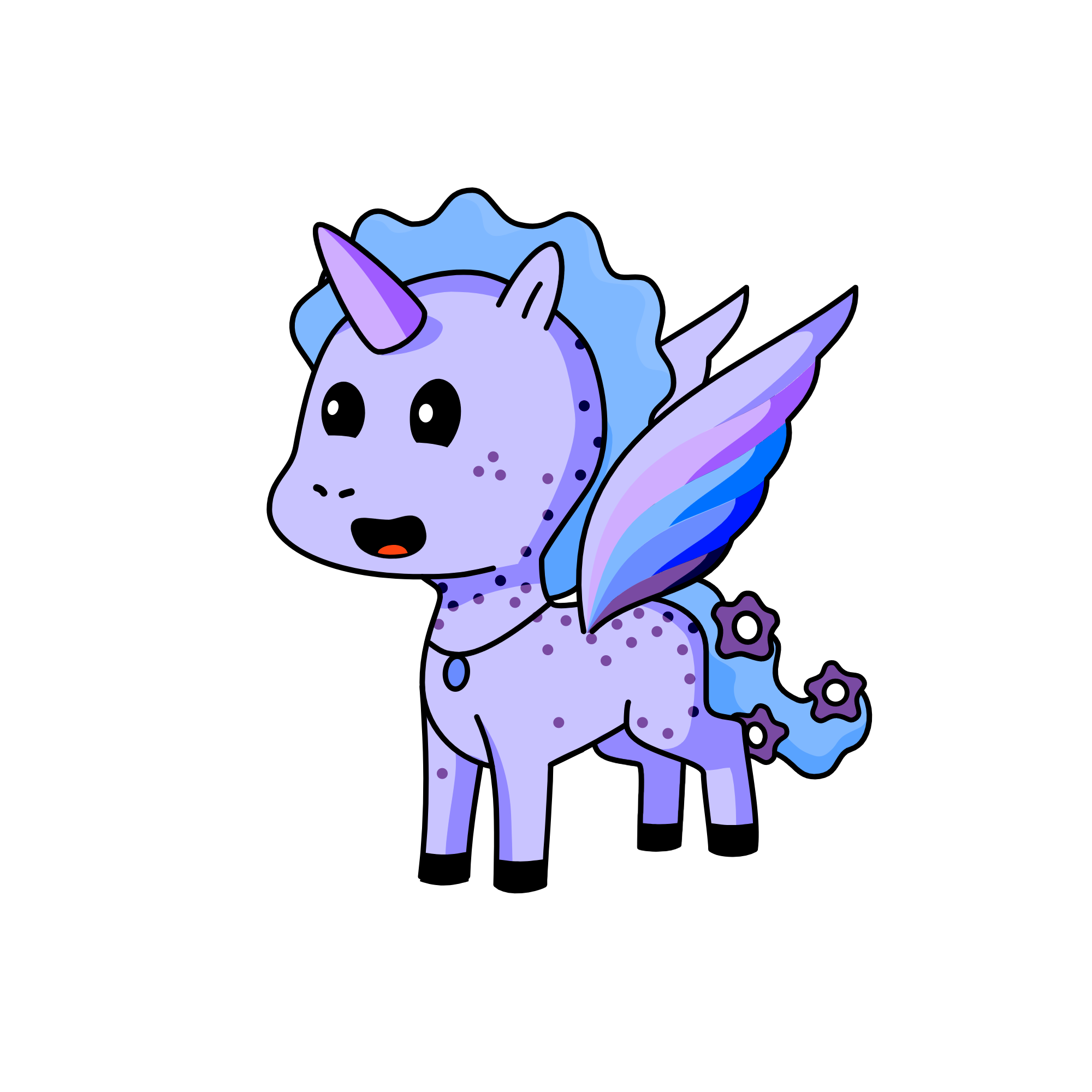 Pule ( daughter of Lord Blue and Lady Purple of the color tribe ), the unicorn