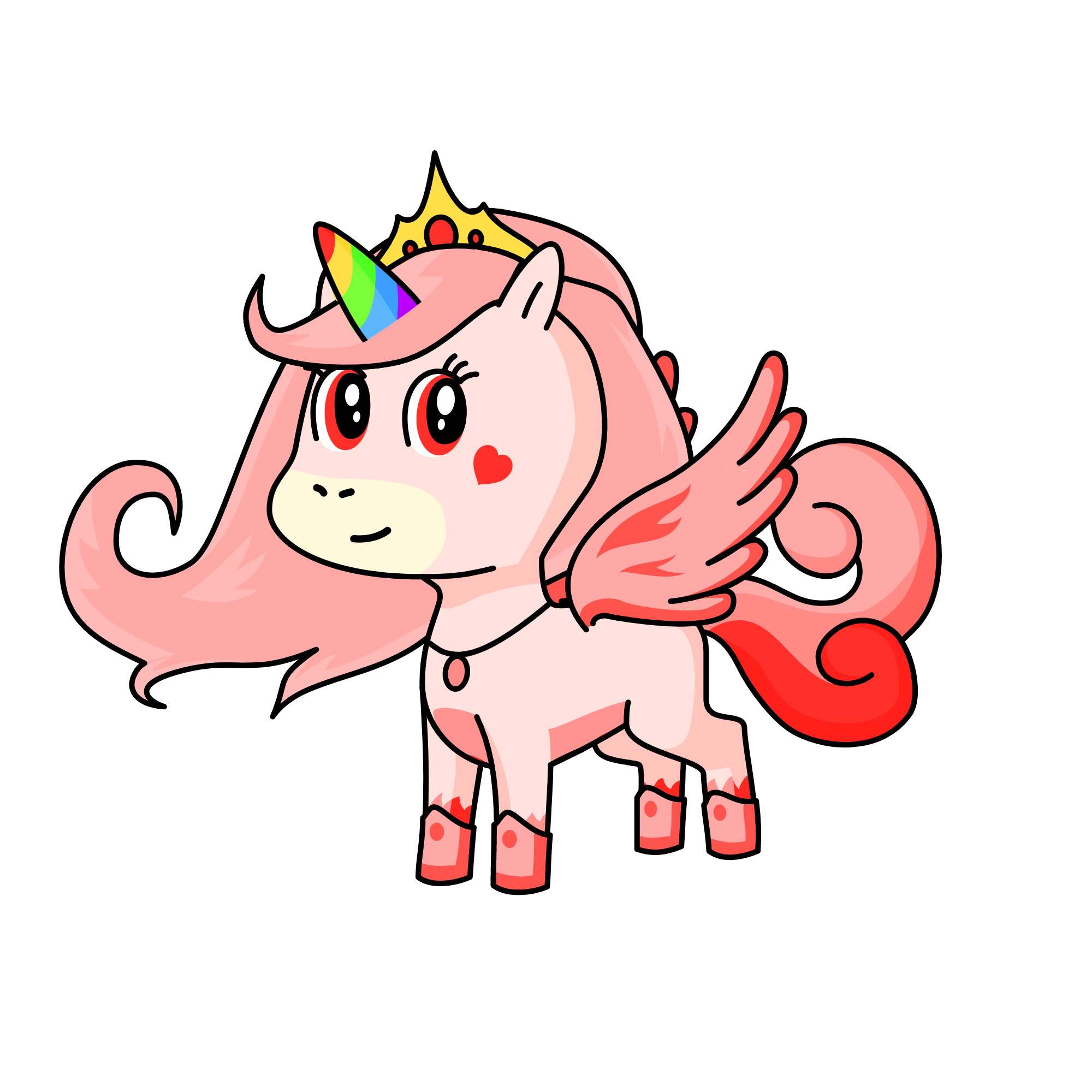 Rose, the red princess (aka the oldest child of King Rainsky and Queen Aesthetic), the unicorn