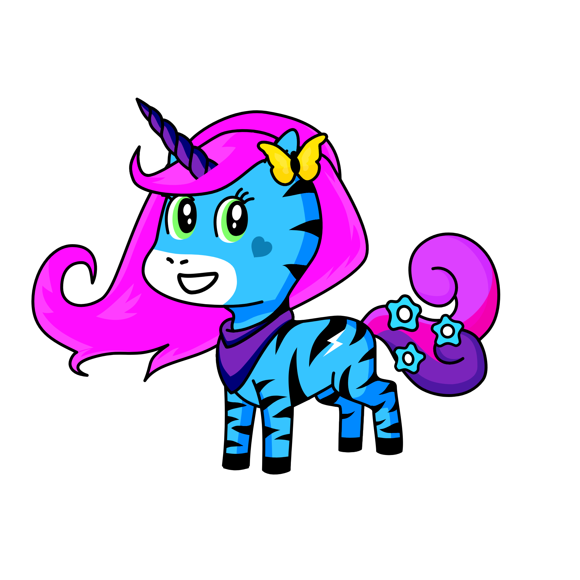 pink hiar, the unicorn