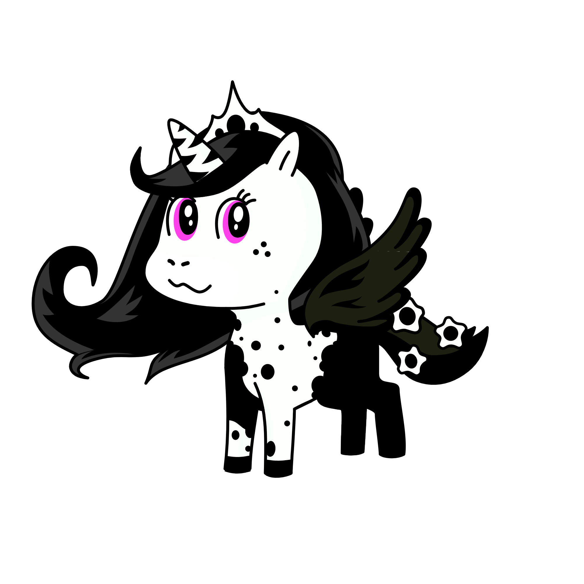 Black and white pony, the unicorn