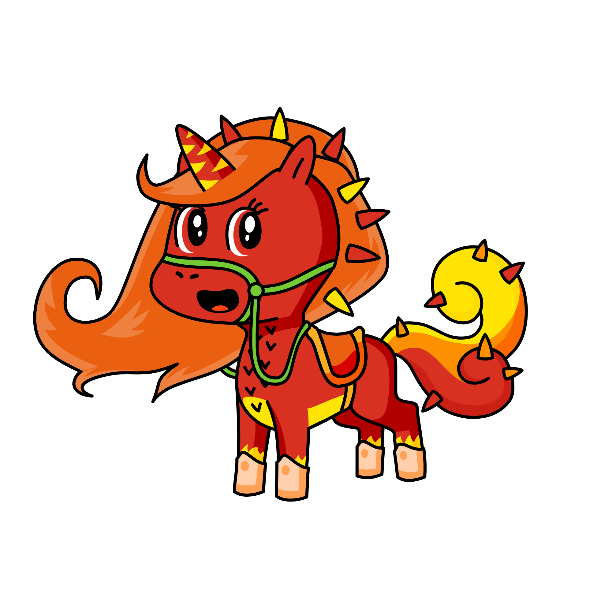 Fiery red, the unicorn