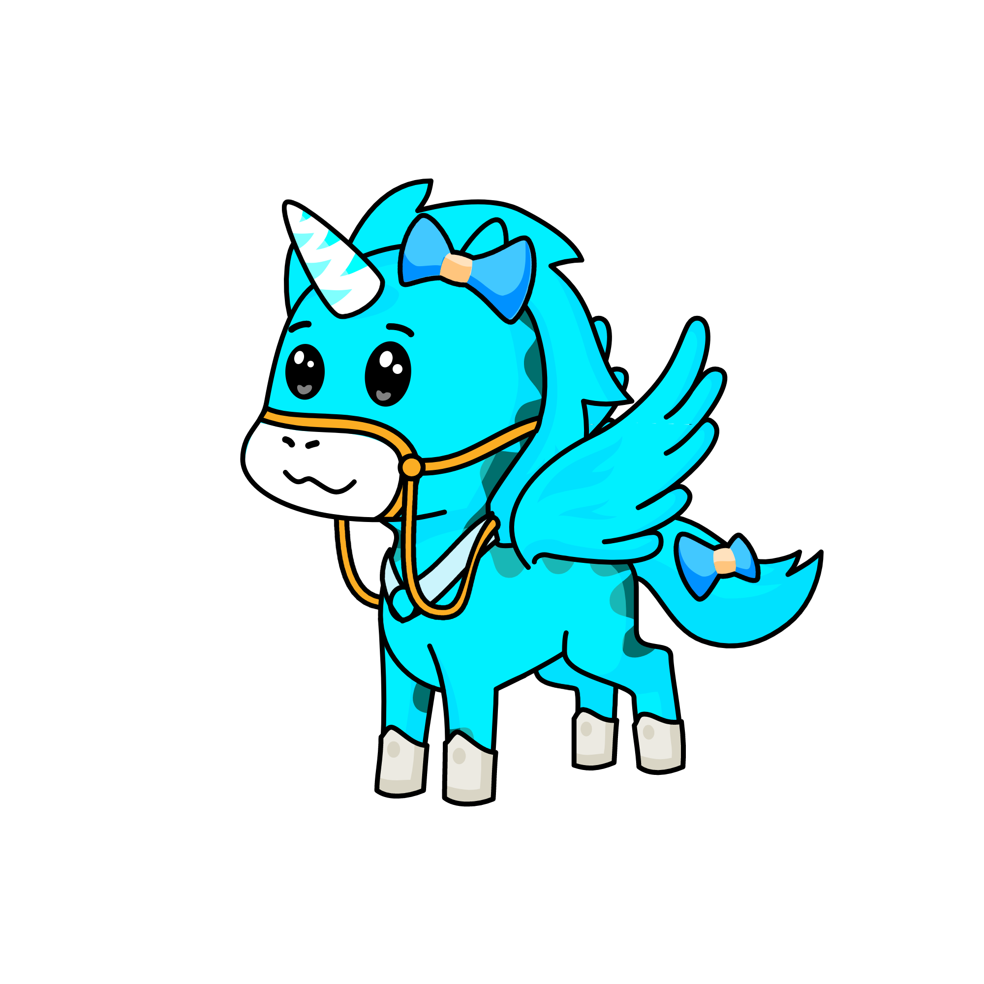 cyan blue color queen, the unicorn