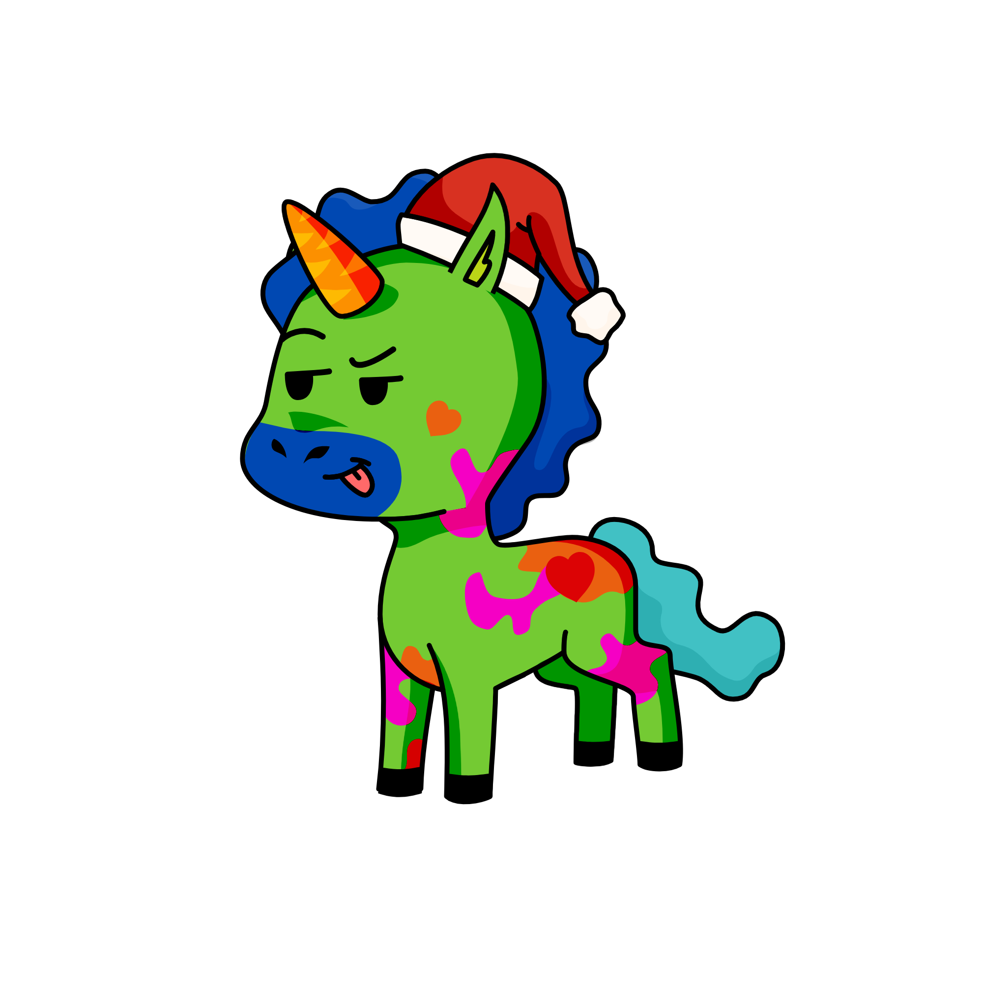 Rainbow Santa fluff, the unicorn