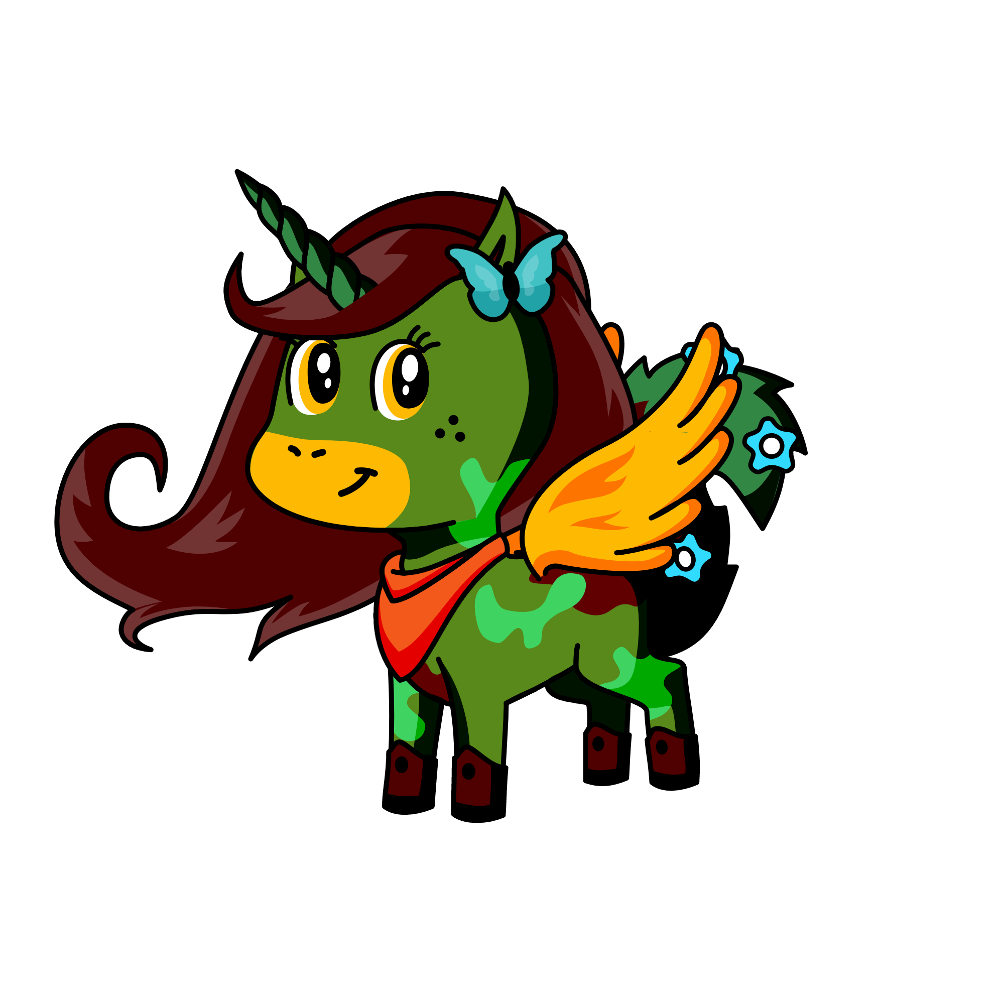 Green forest, the unicorn