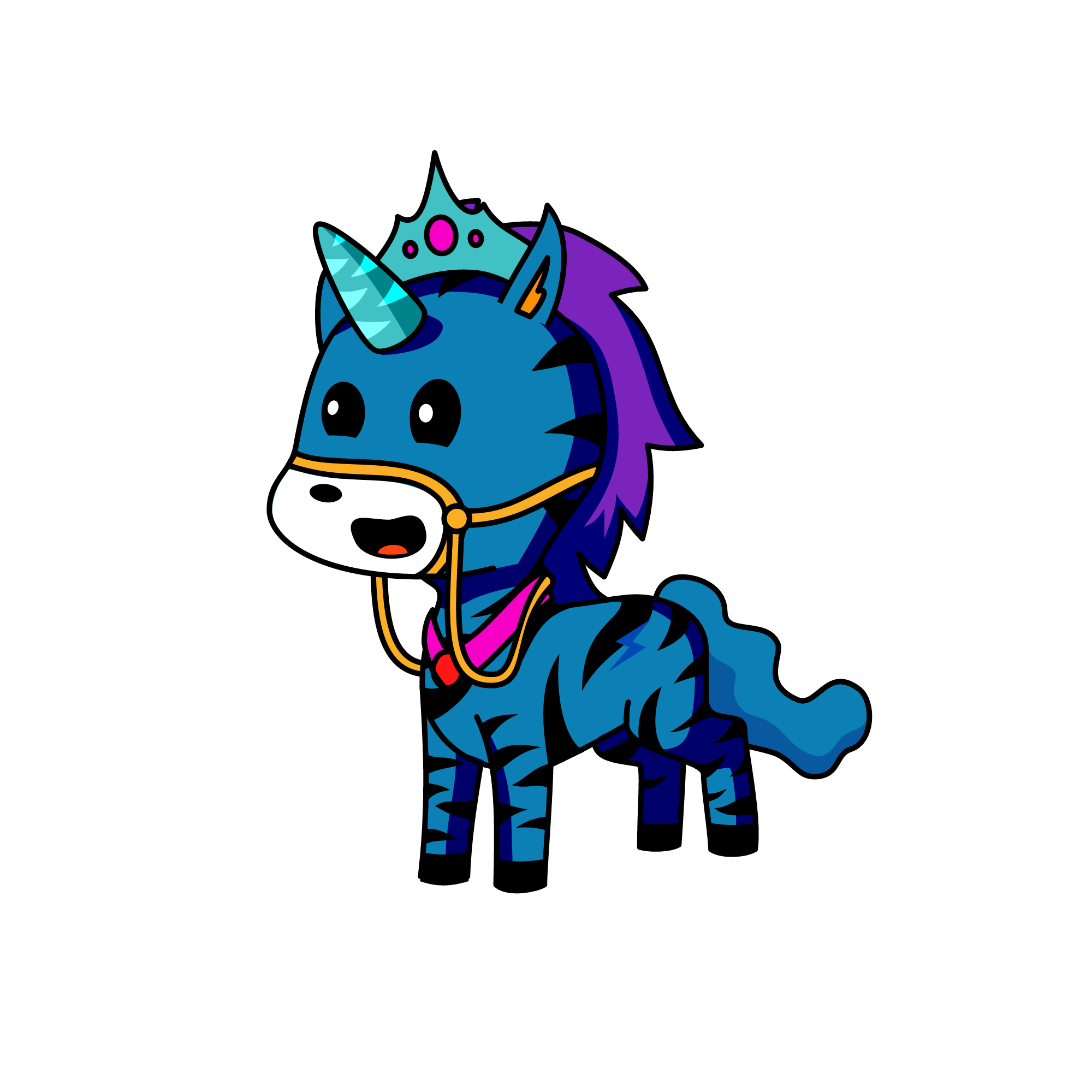 Unicornio tigre Azul yMorado, the unicorn