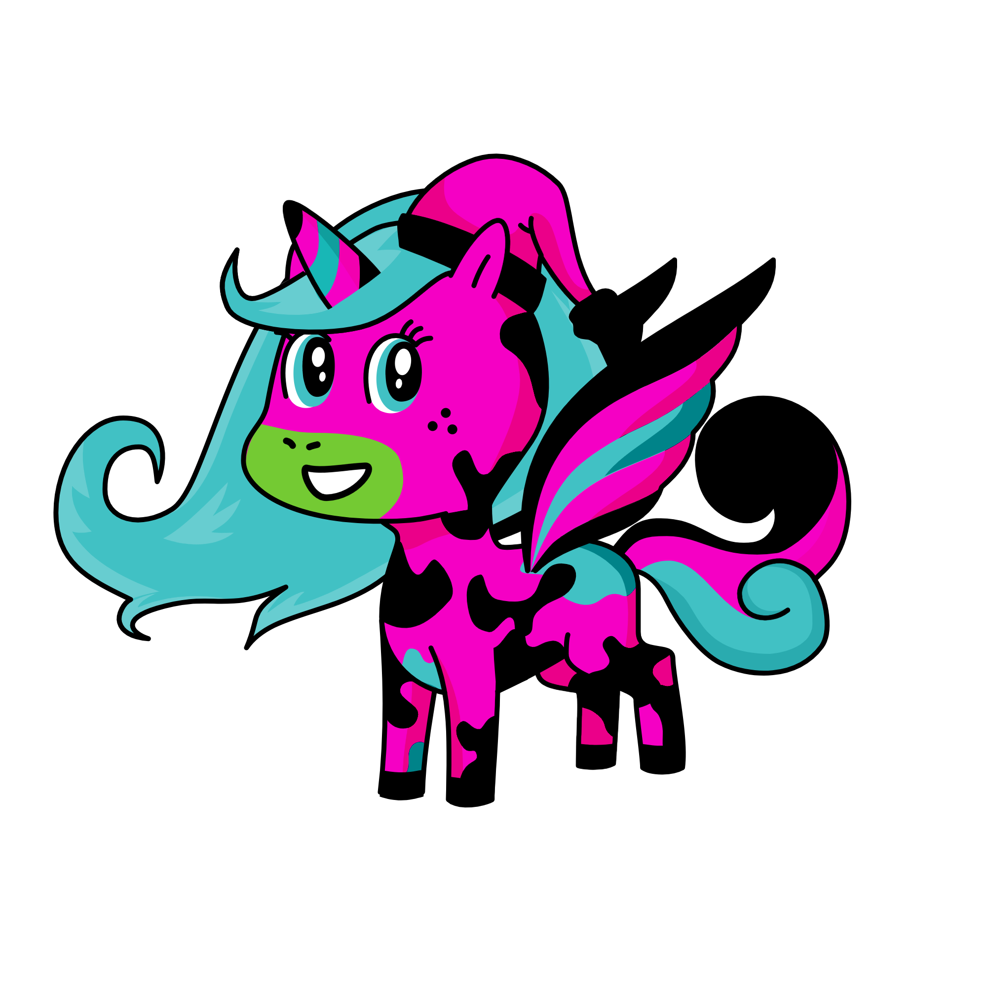 blue, pink and BLACK, the unicorn
