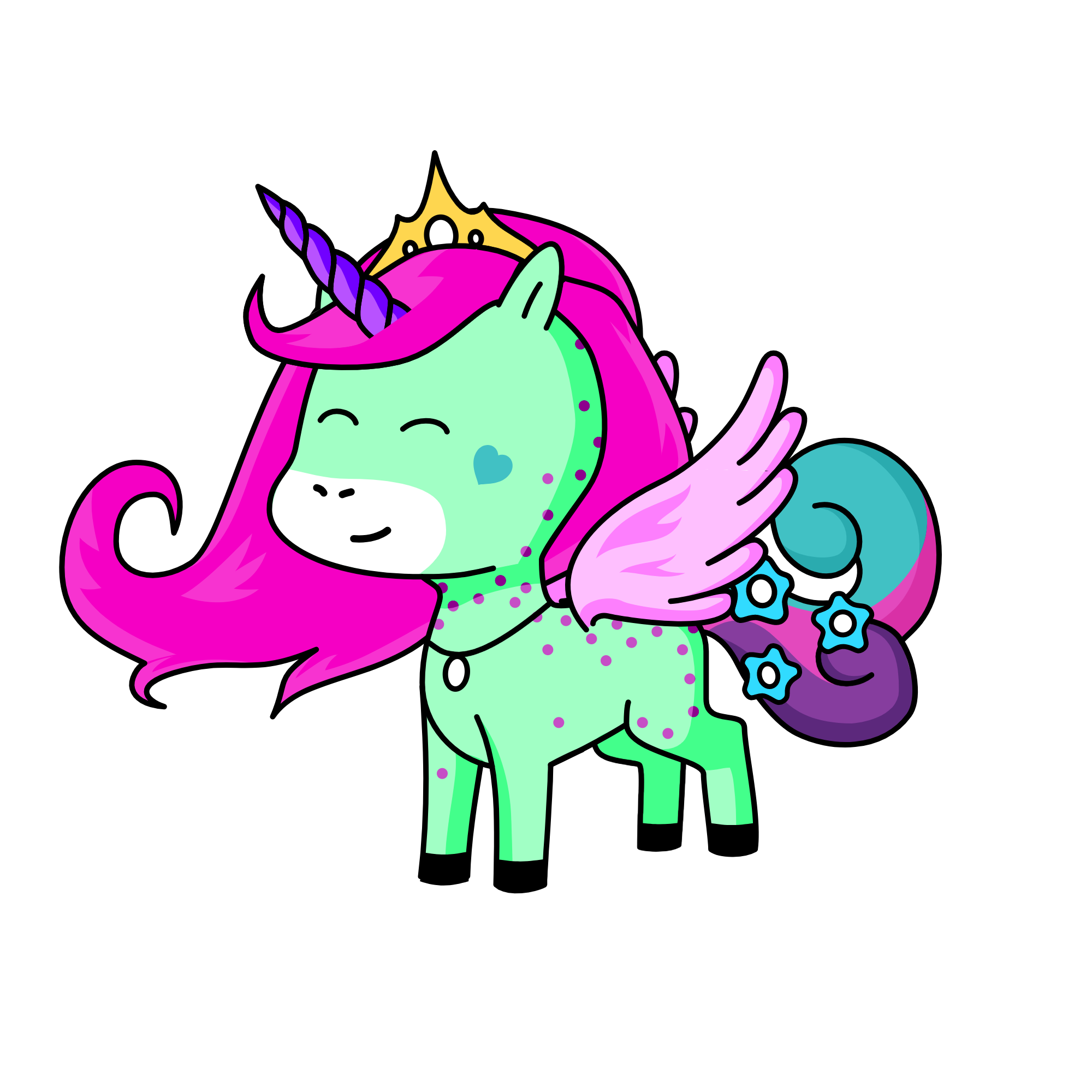 green pink and purple pie, the unicorn