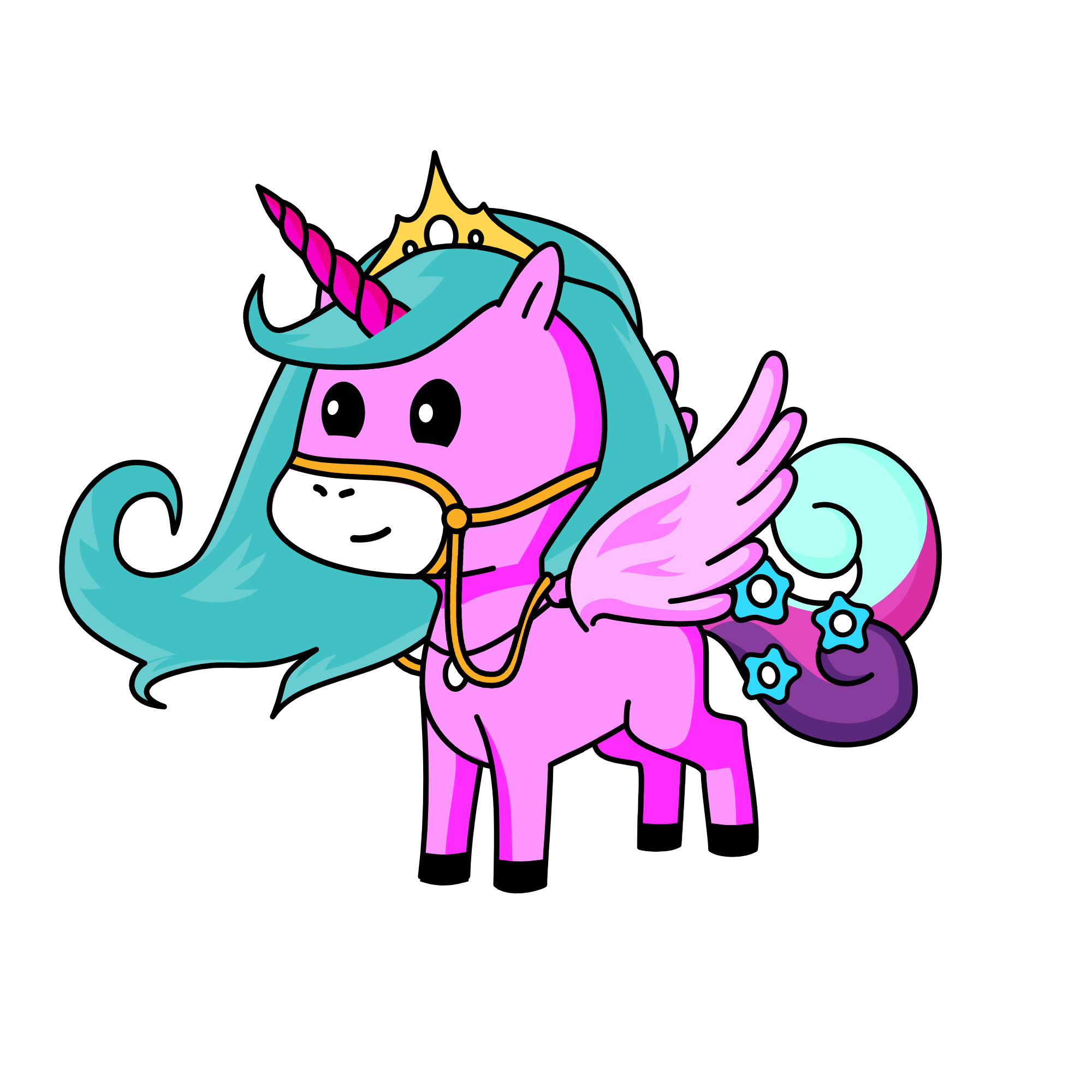 Queen Pink  Bule and Purple Pie, the unicorn