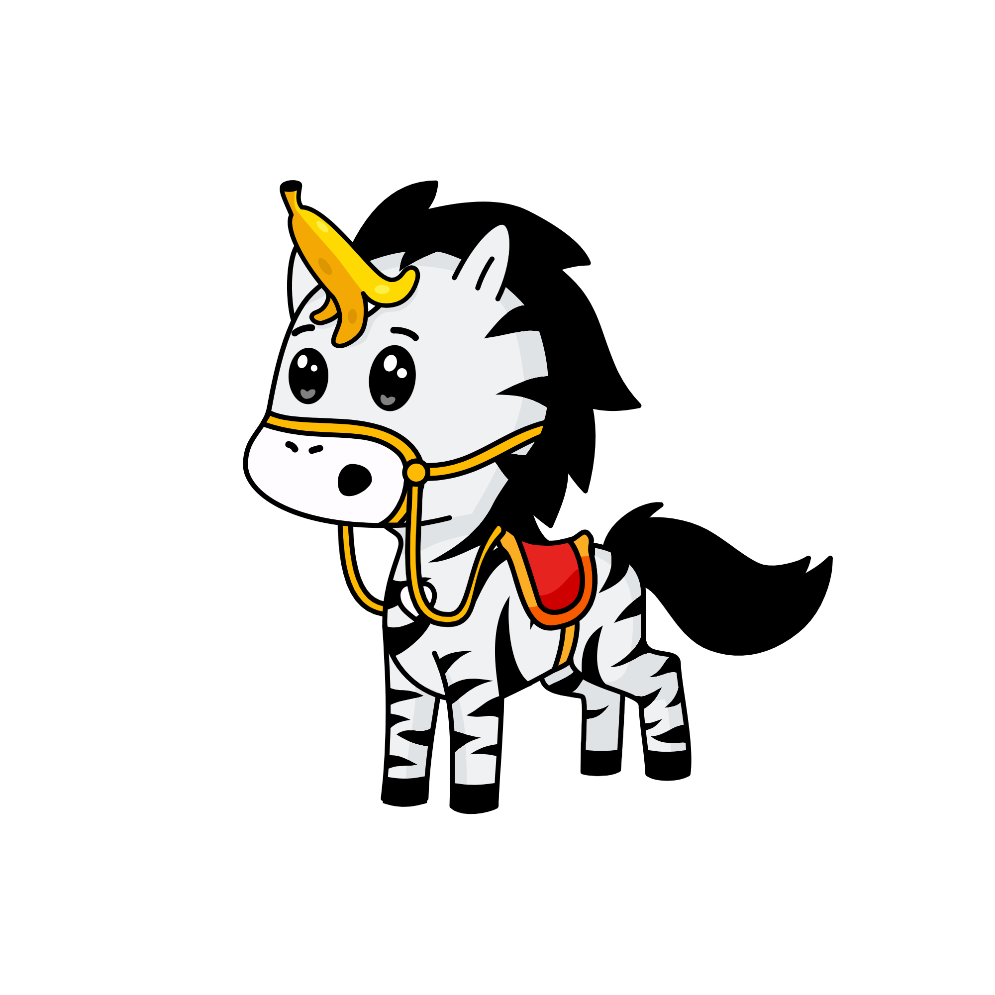 A Zebra that may or may not have been banana-ed on the head, the unicorn