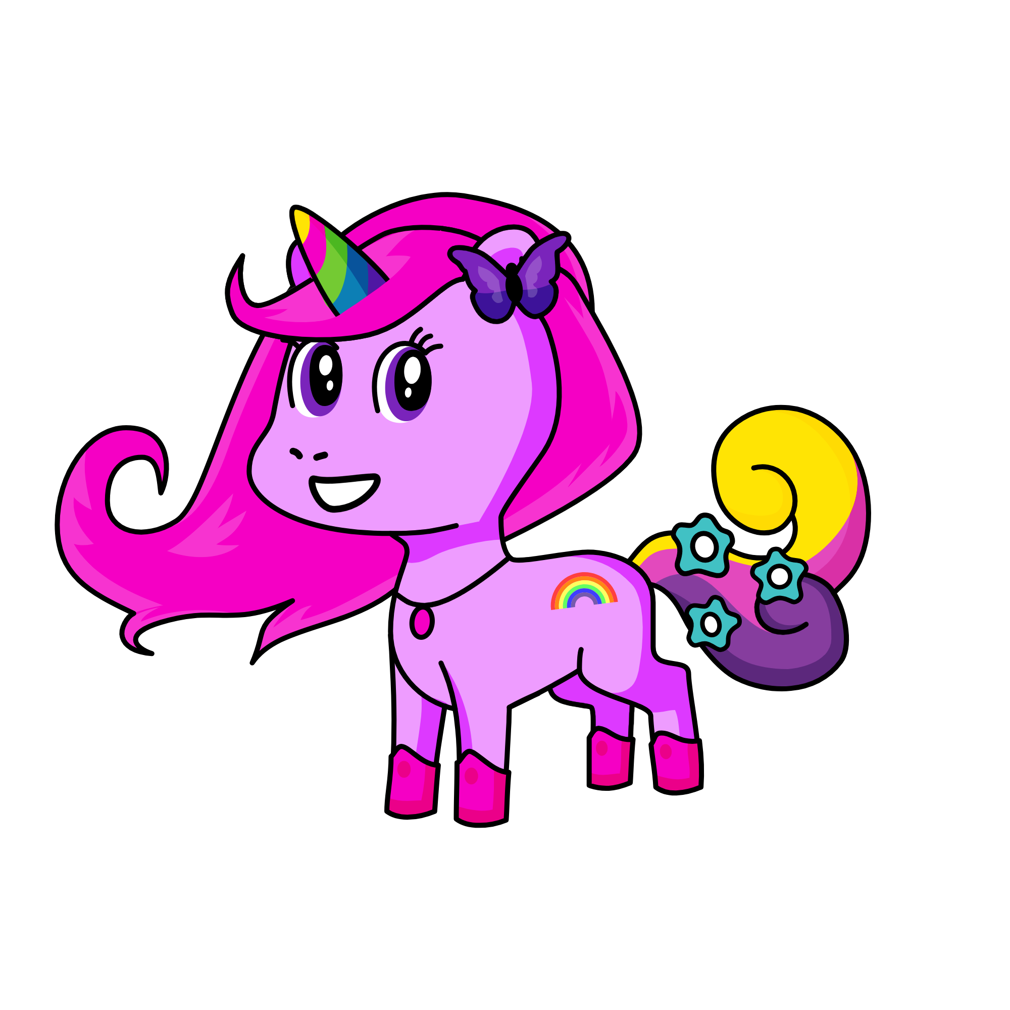 Pink star, rainbow and butterfly, the unicorn