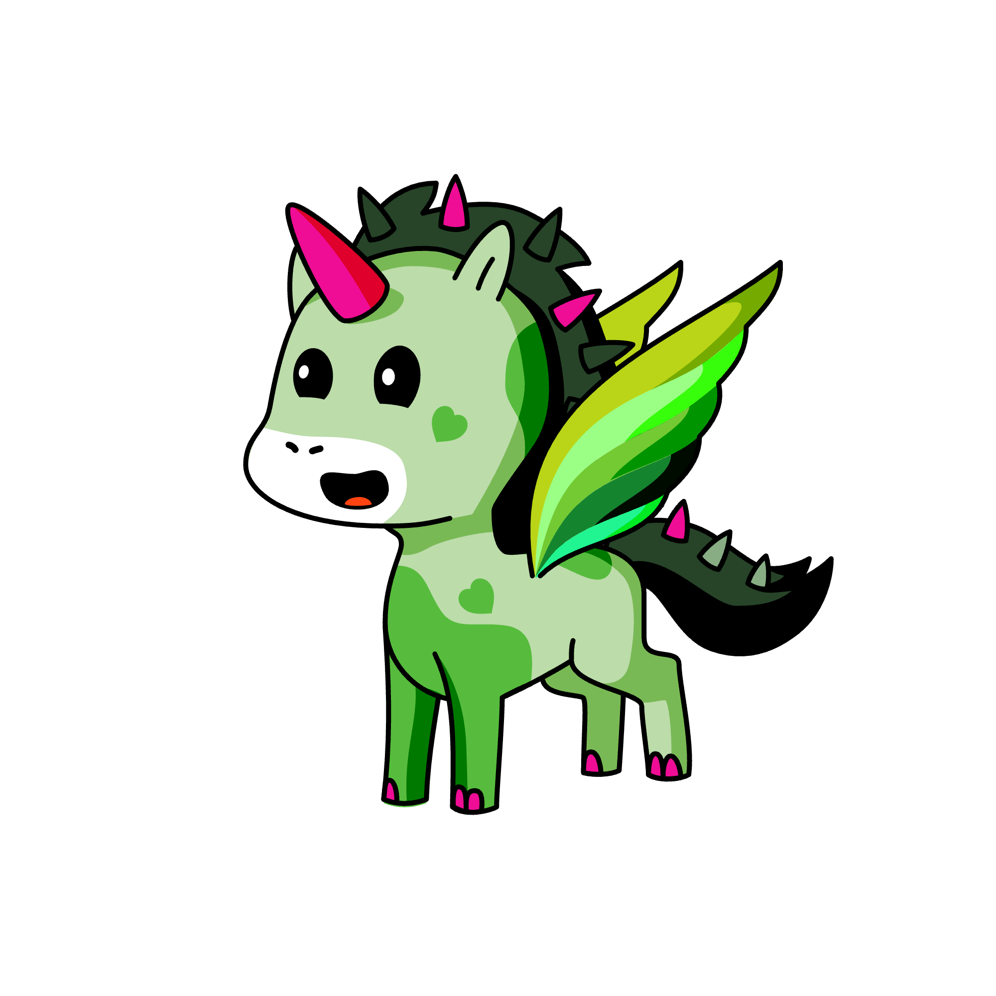Greenie with Wings, the unicorn