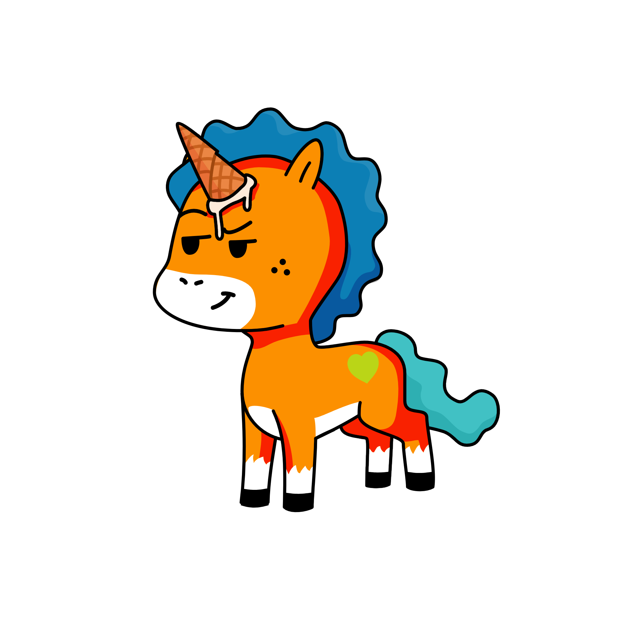 horse with a cone on its head, the unicorn