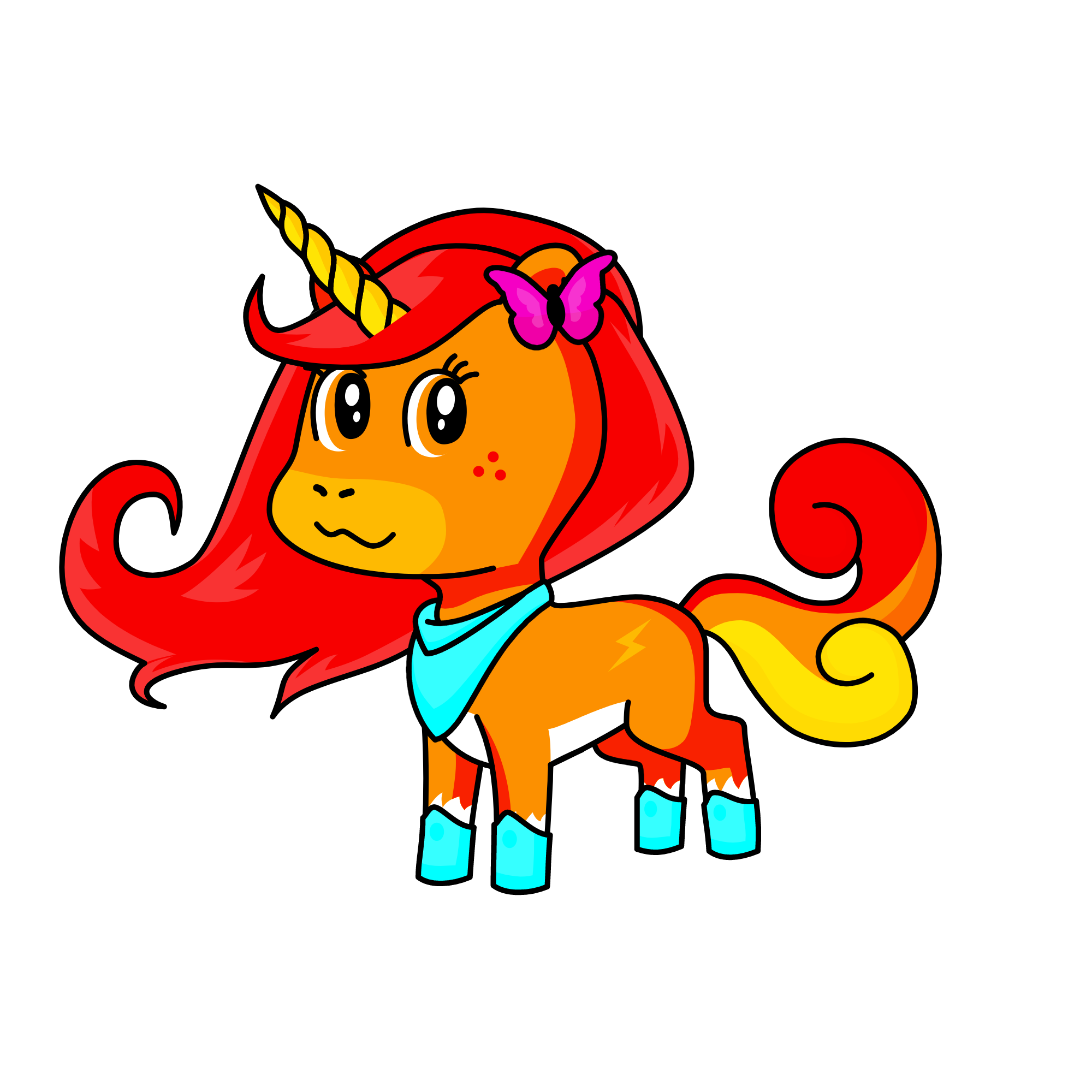 Flame (female) she puts onice cold gear so that the does not get too crazy with her power, the unicorn