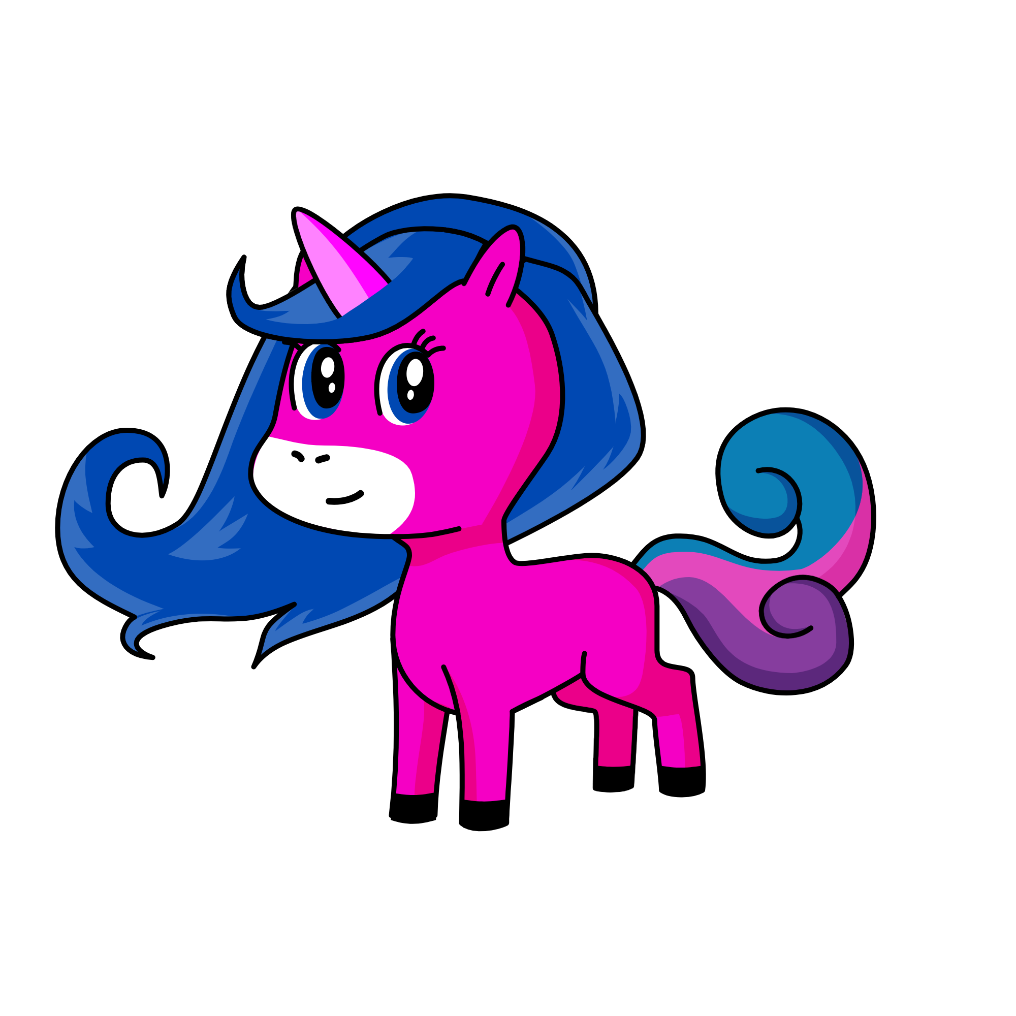 blue and purple and pink, the unicorn