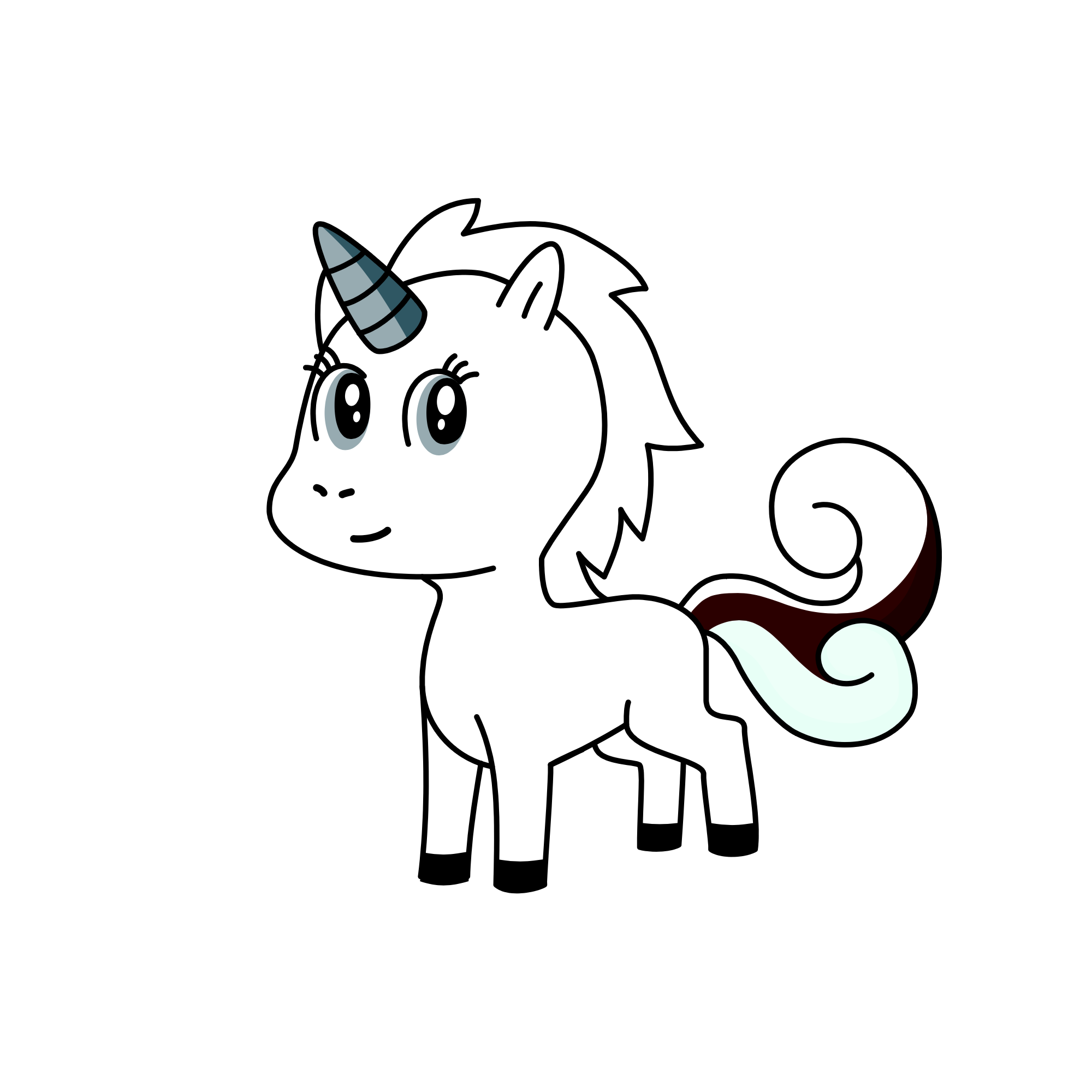 Back and white, the unicorn