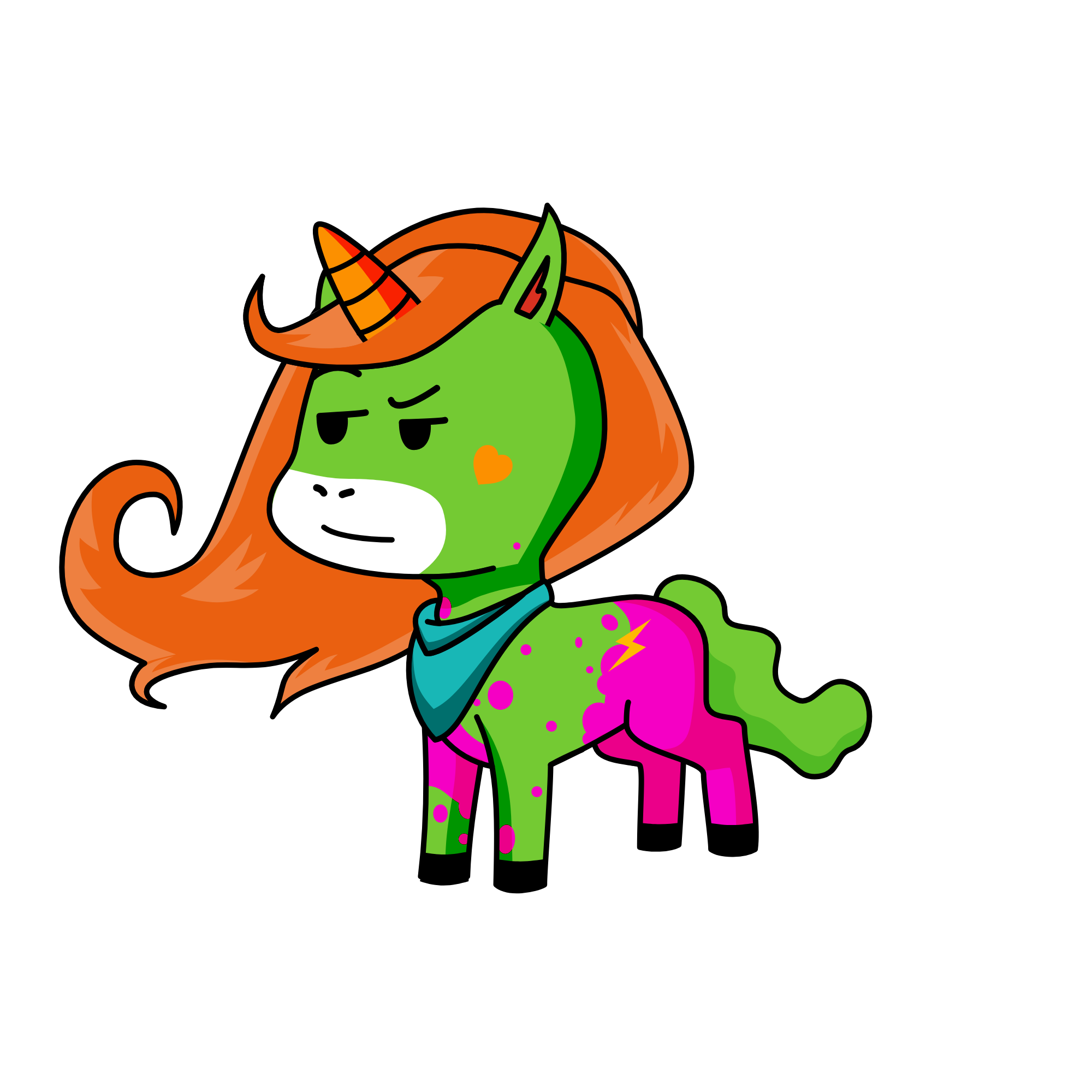 i just did no modifications because i was 2 lazy to do it and this Younicorn is sassy but green, the unicorn