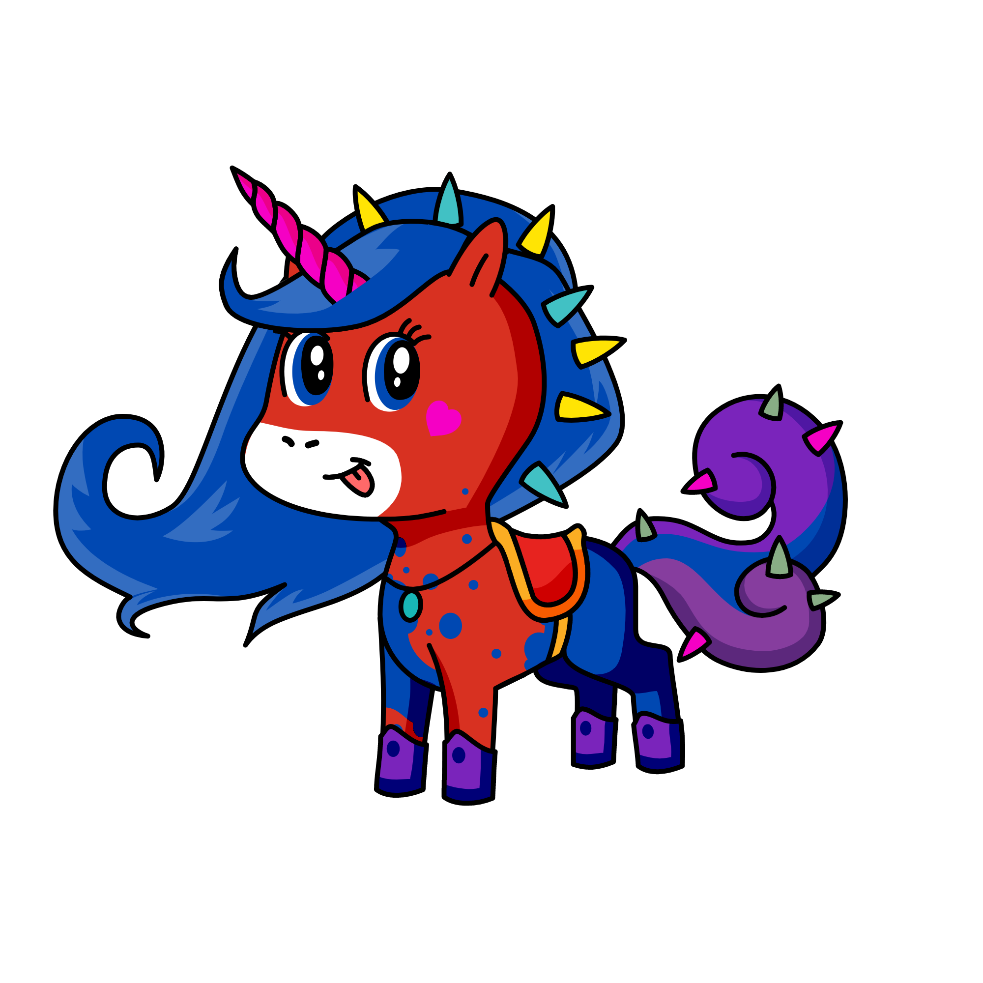 the blue and red, the unicorn