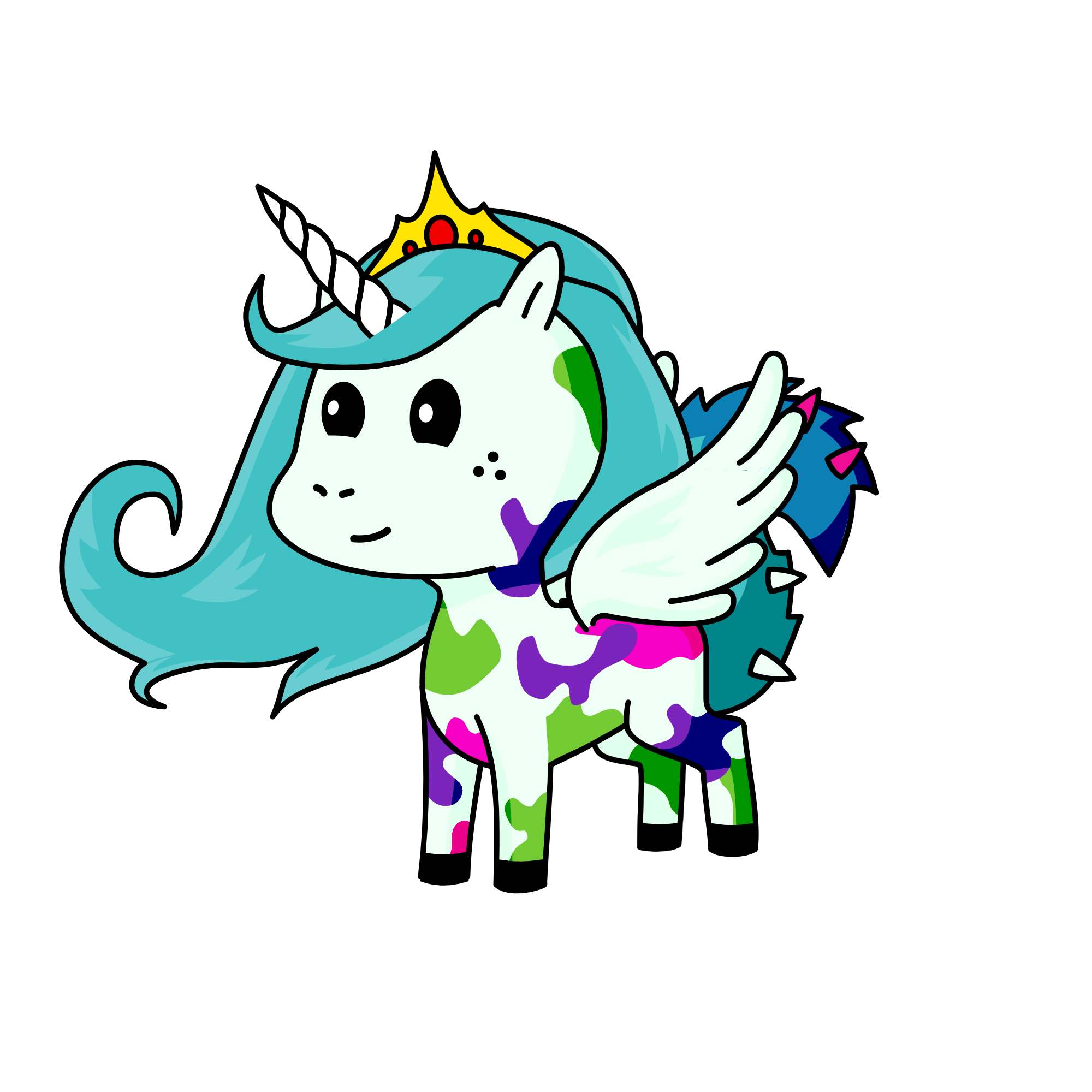 Go to the ABOUT tab to get wings them scroll down there will be a button that u press then u have it, the unicorn