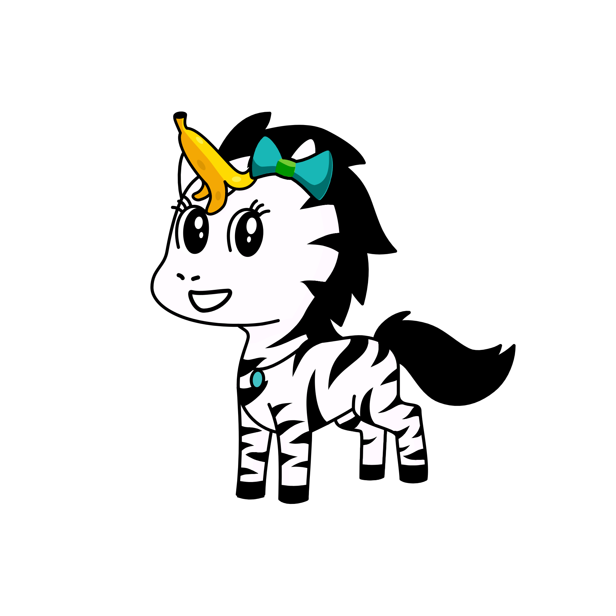 Banana on Zebra head (not a unicorn), the unicorn