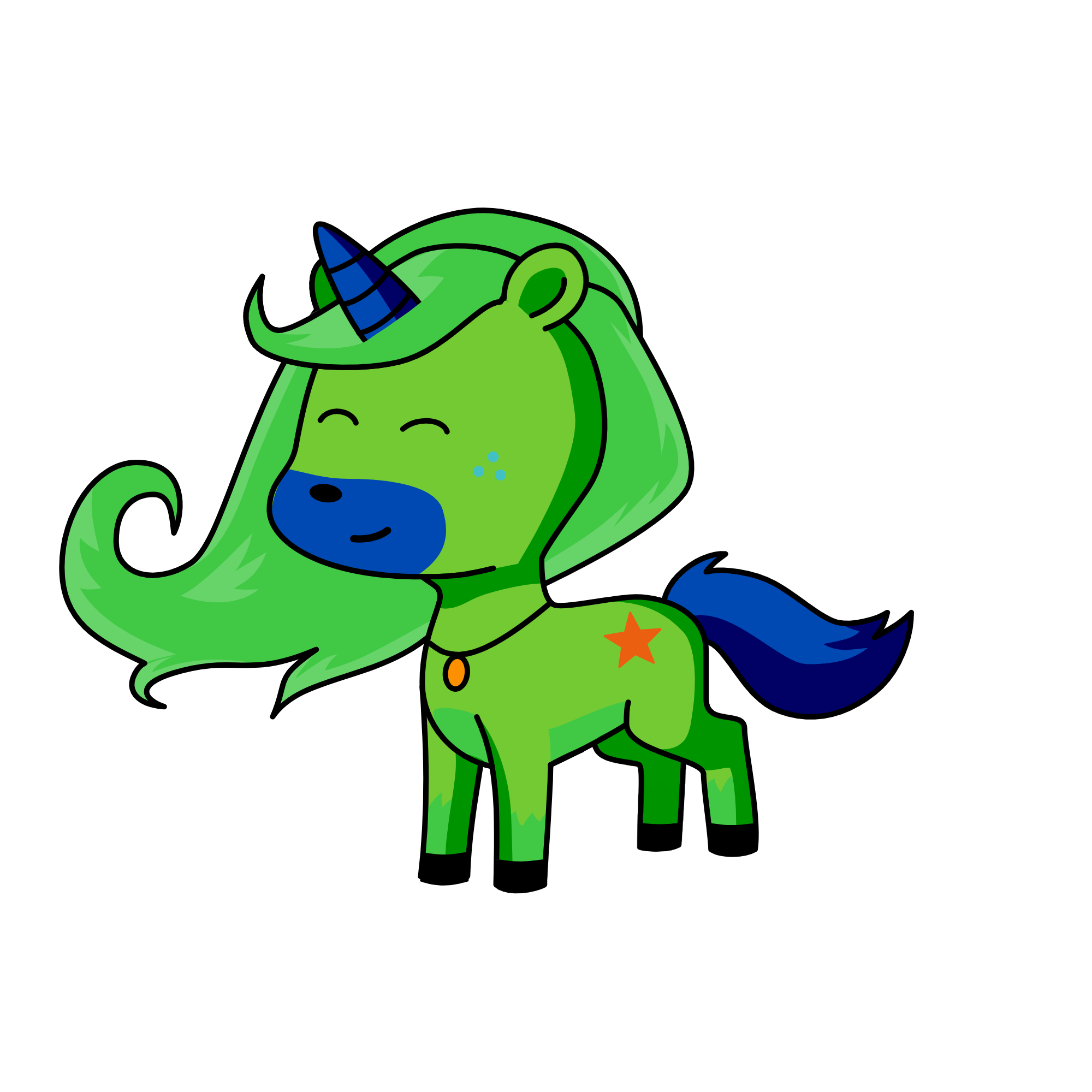 green is for happiness, the unicorn
