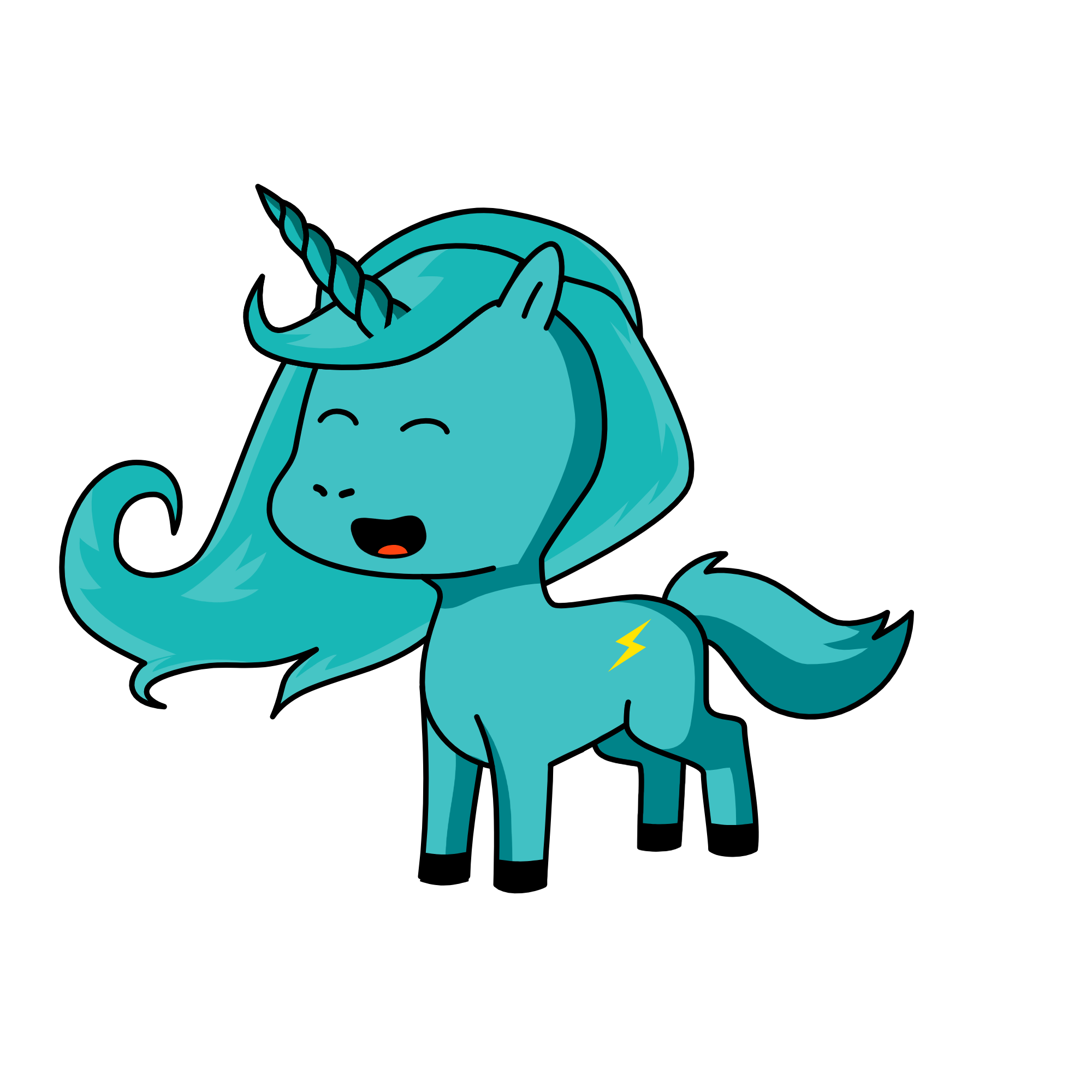 rianbow dash with no wings and with a hron , the unicorn