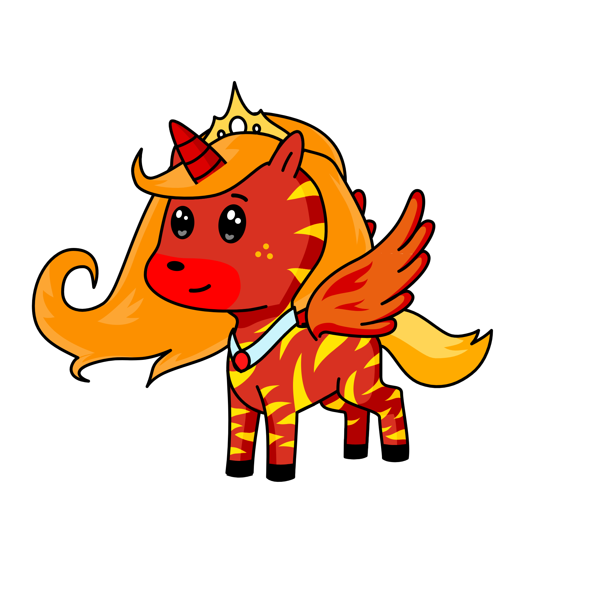 Blazing red fire, the unicorn