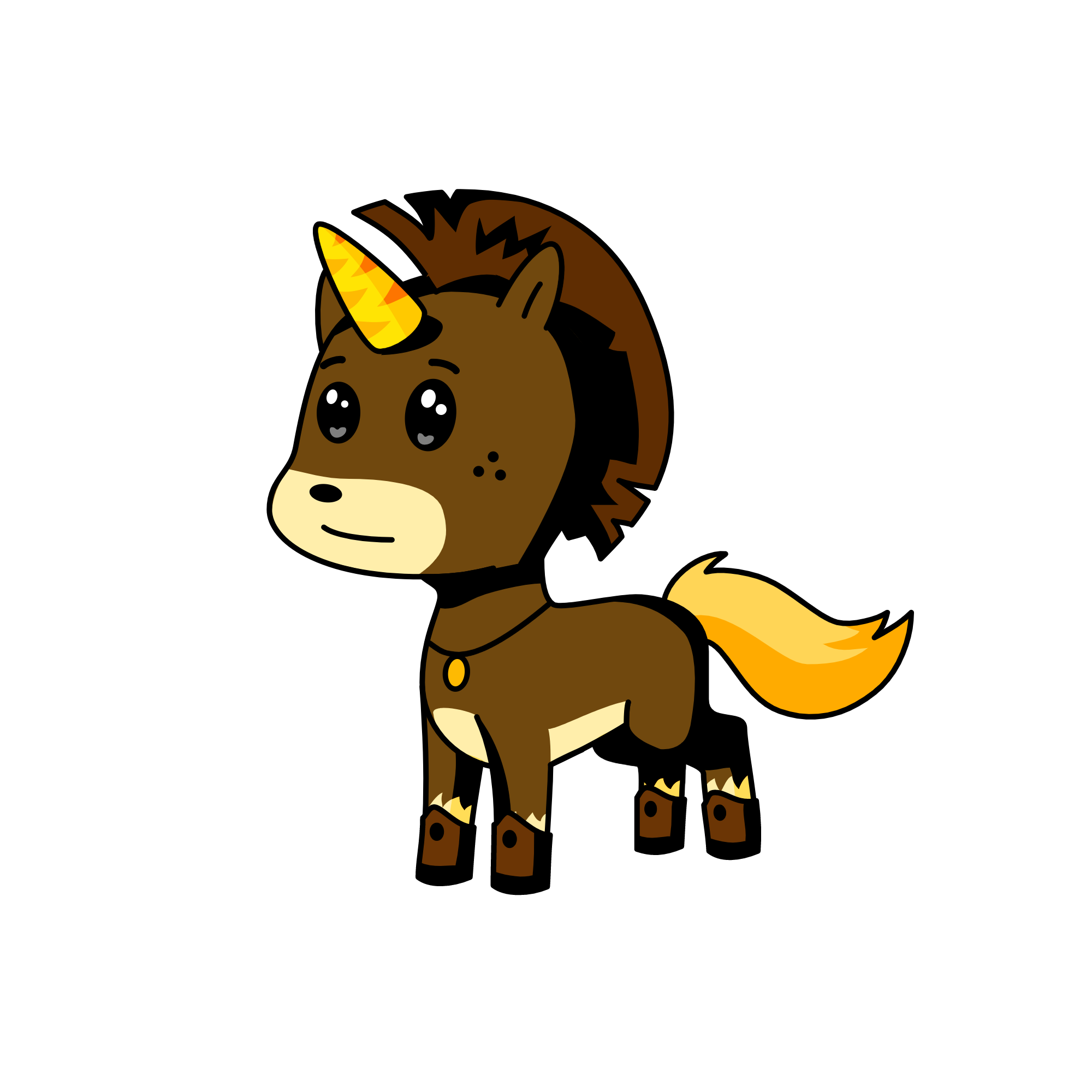 Fluffy (who was originally a reindeer but always dreamed of being a unicorn, and got his wish), the unicorn