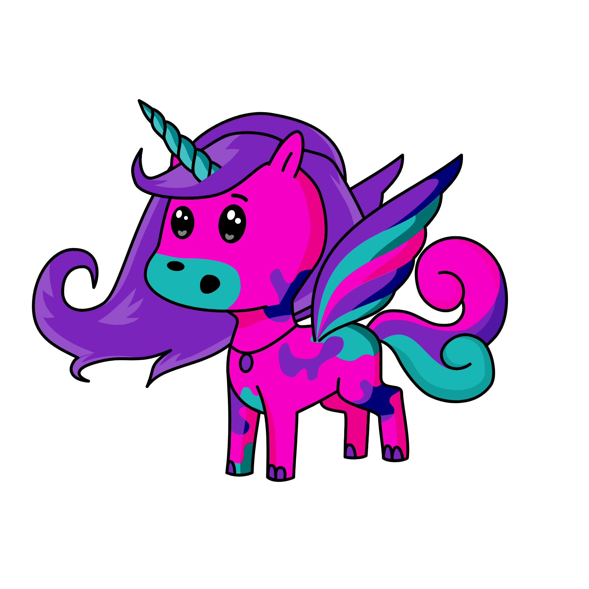pinky purply and bluy, the unicorn