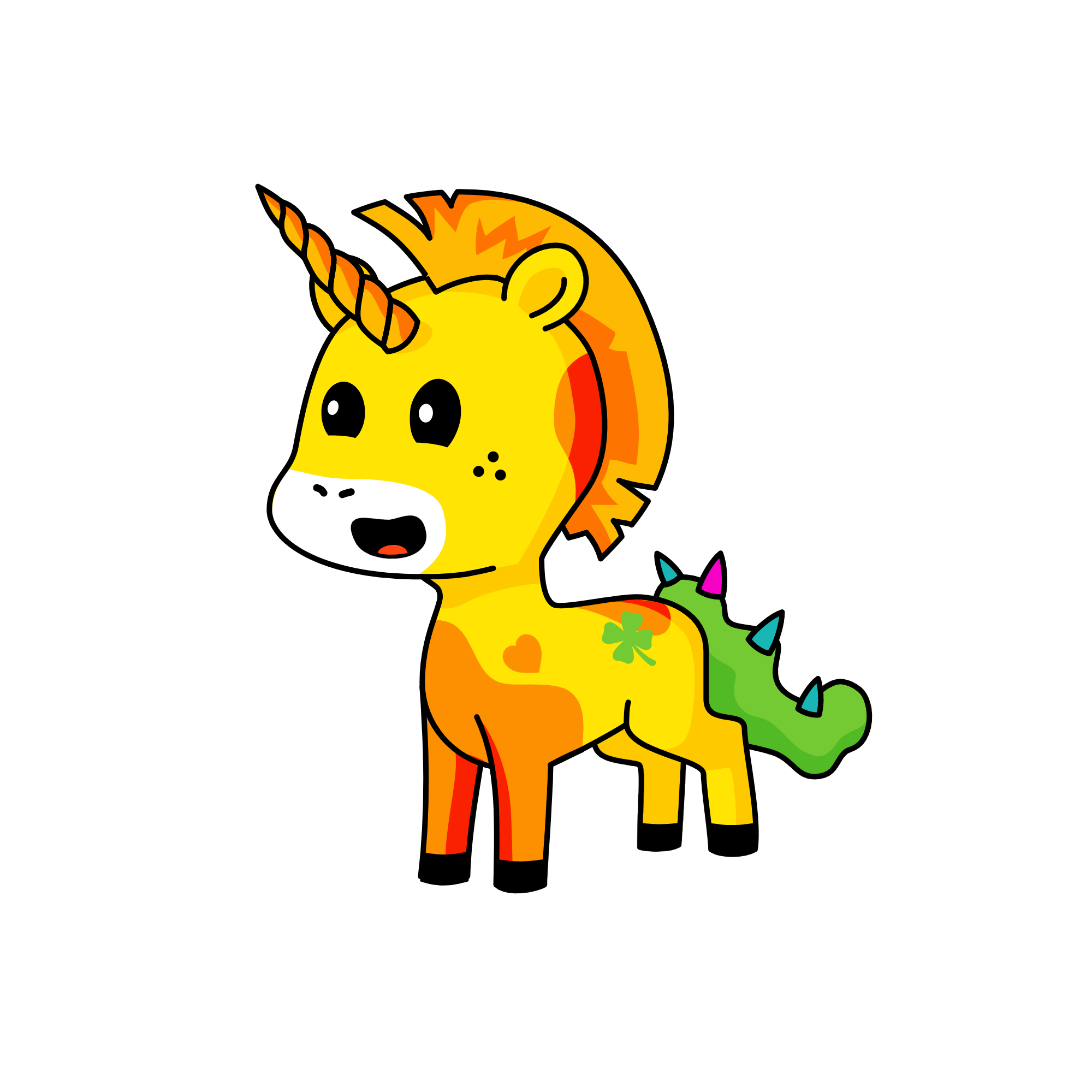 orange and some green, the unicorn