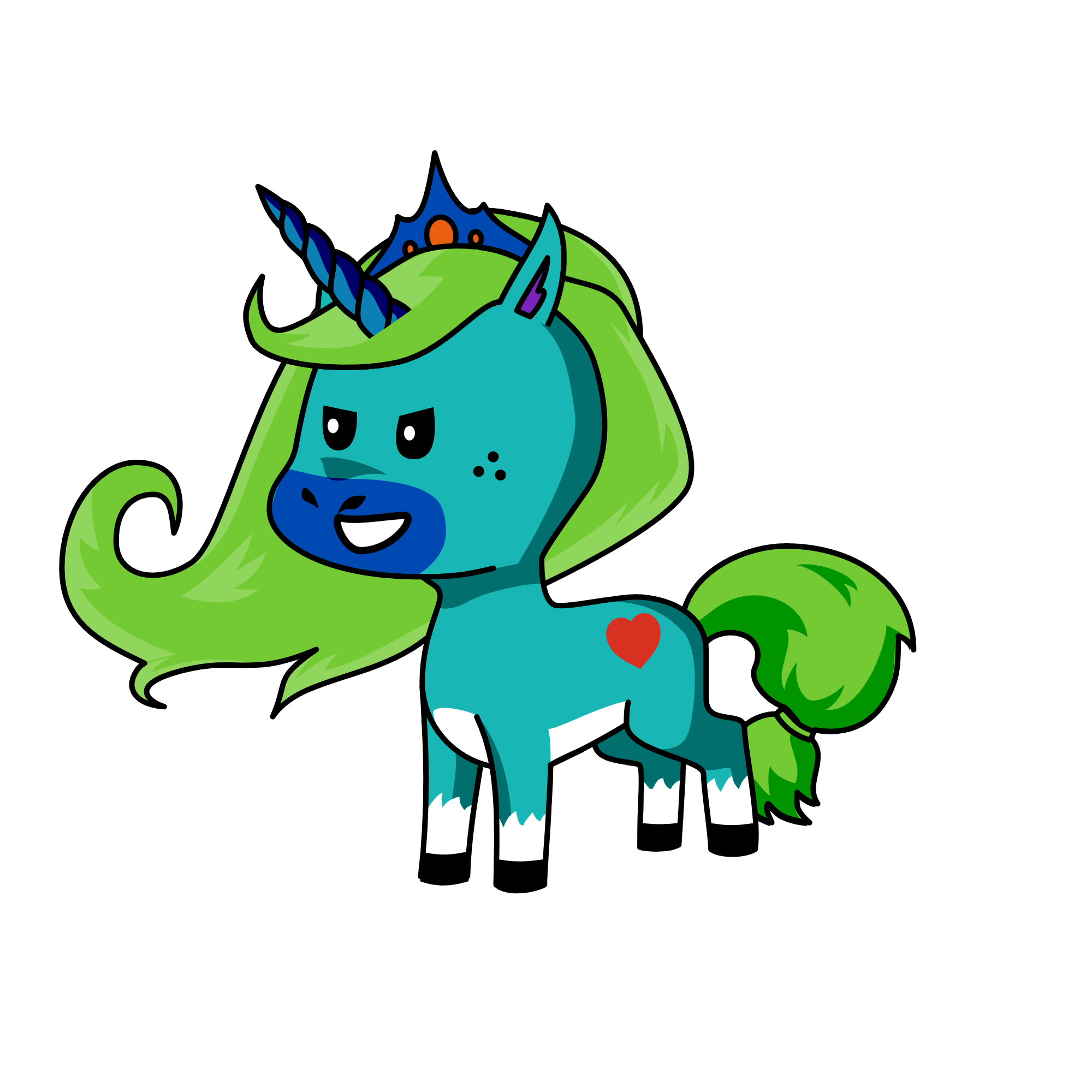 blue and green, the unicorn