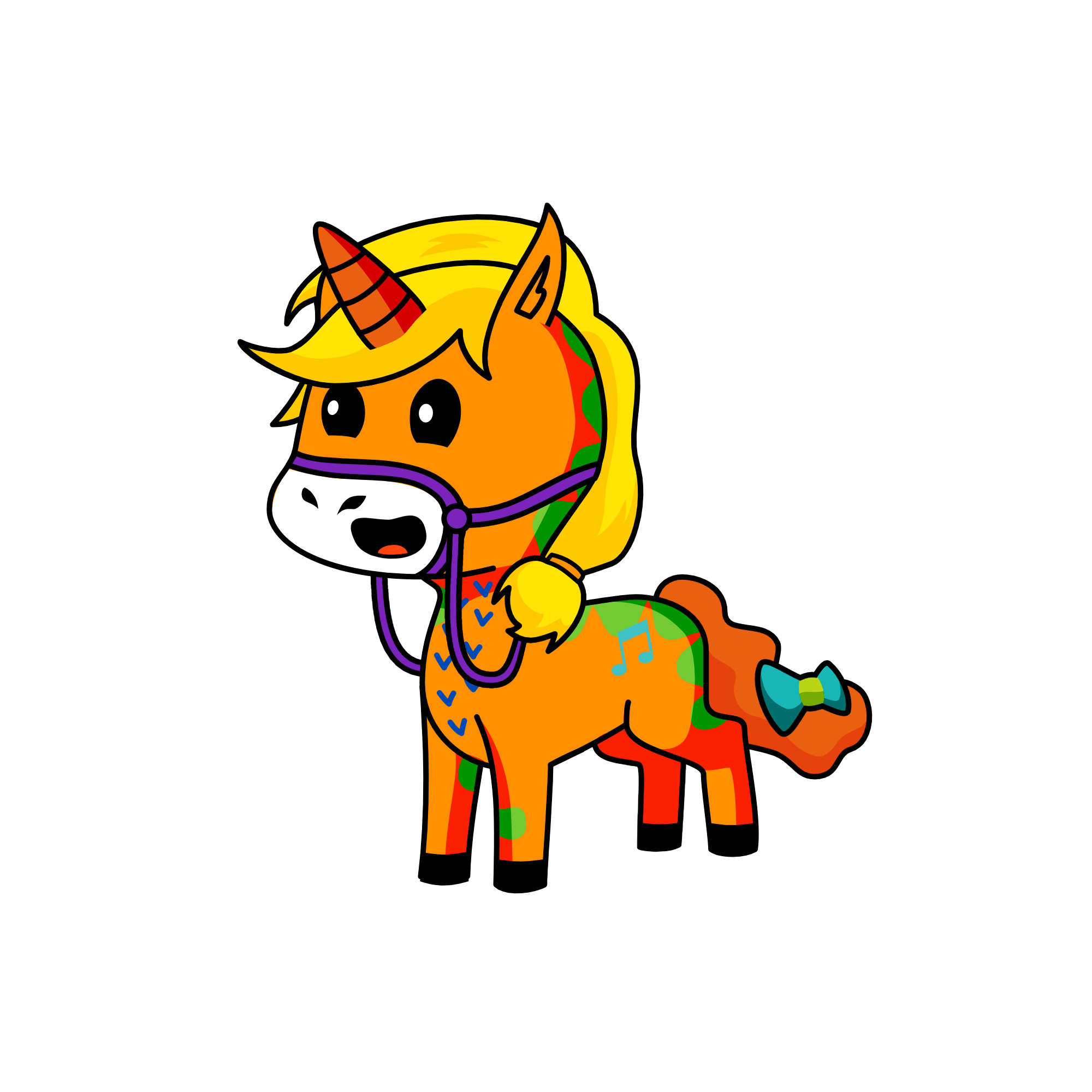 orange & green, the unicorn