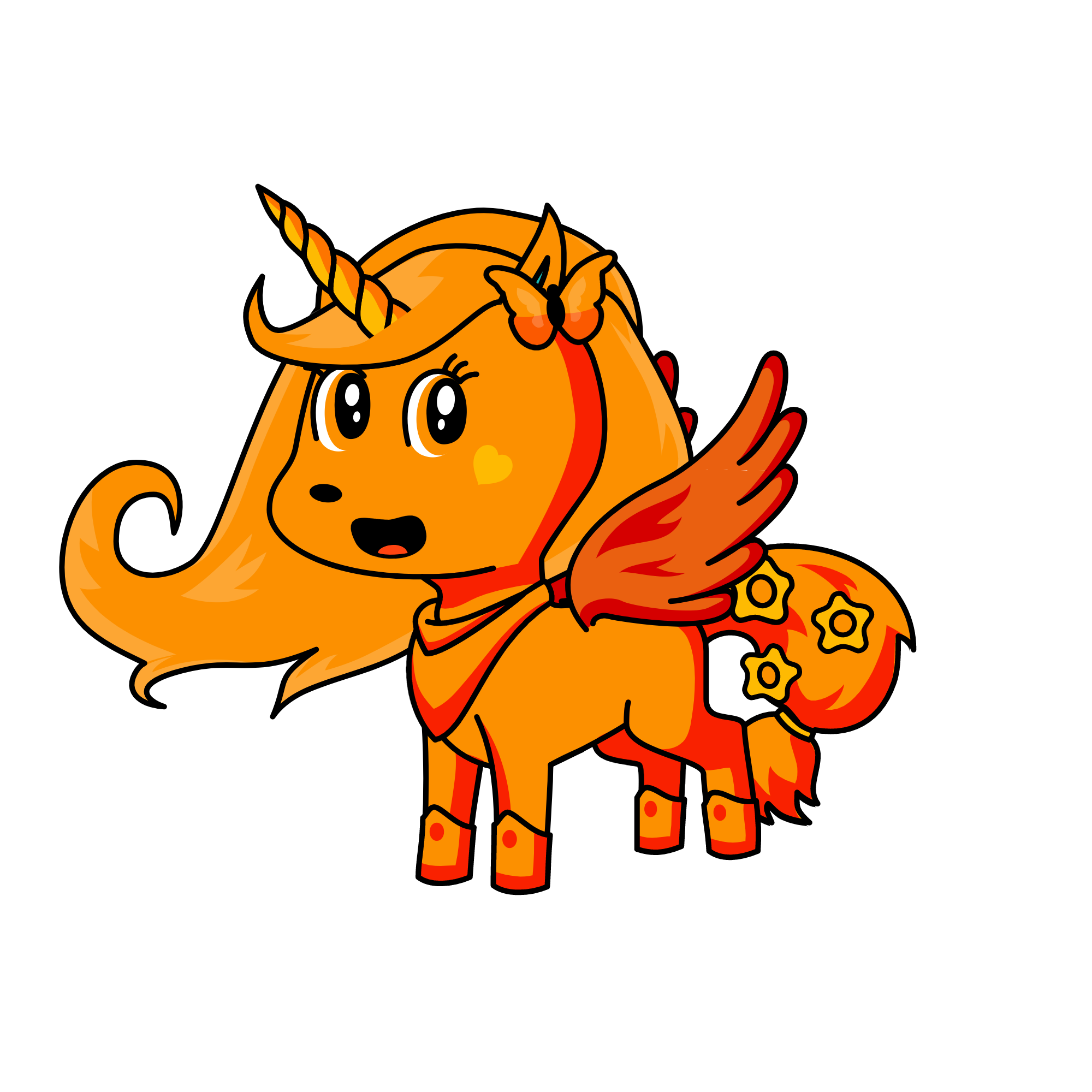 The orangey Pony, the unicorn