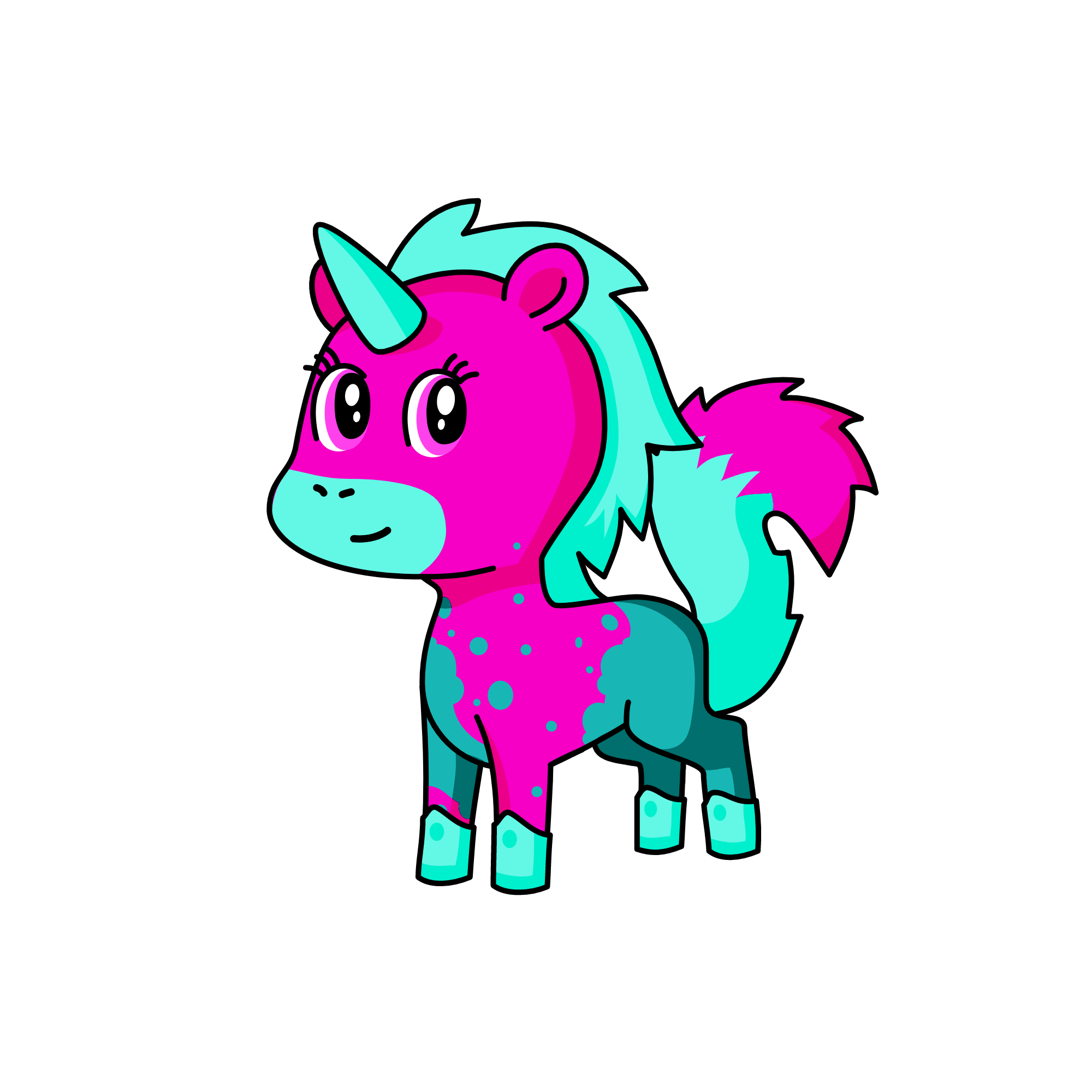 pink and blue , the unicorn
