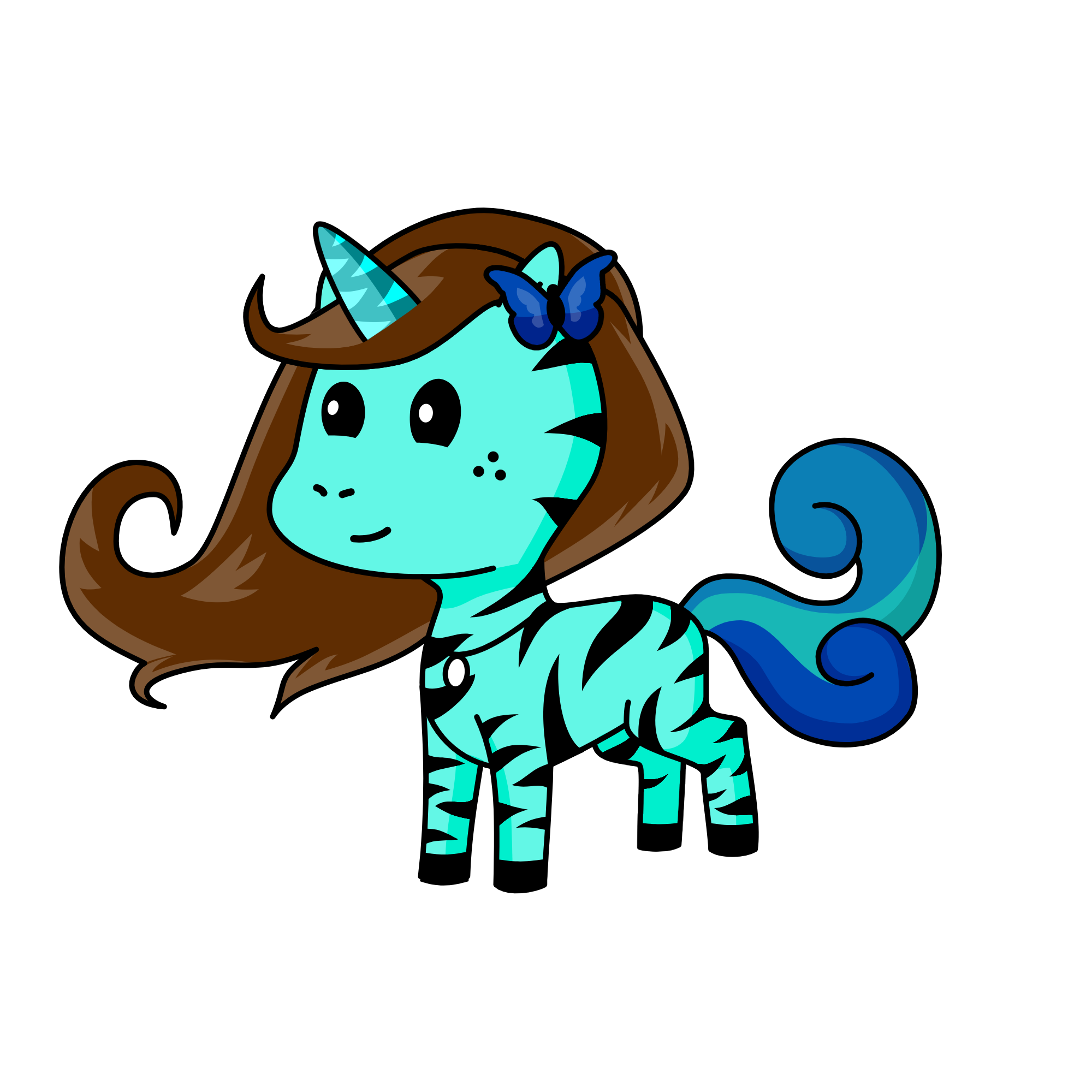 BLUE AND PART BROWN, the unicorn