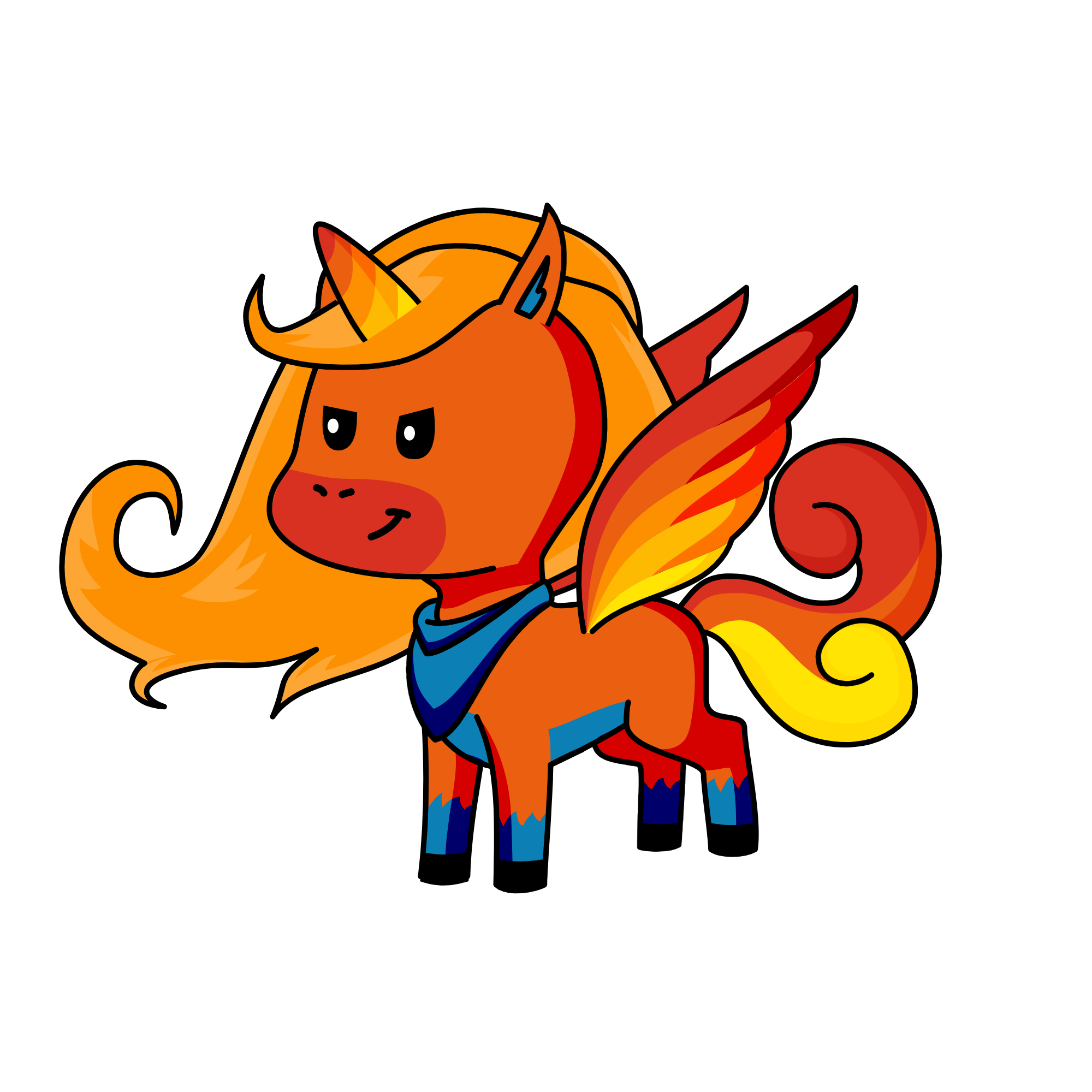 Name: Flame. Element: Fire, the unicorn
