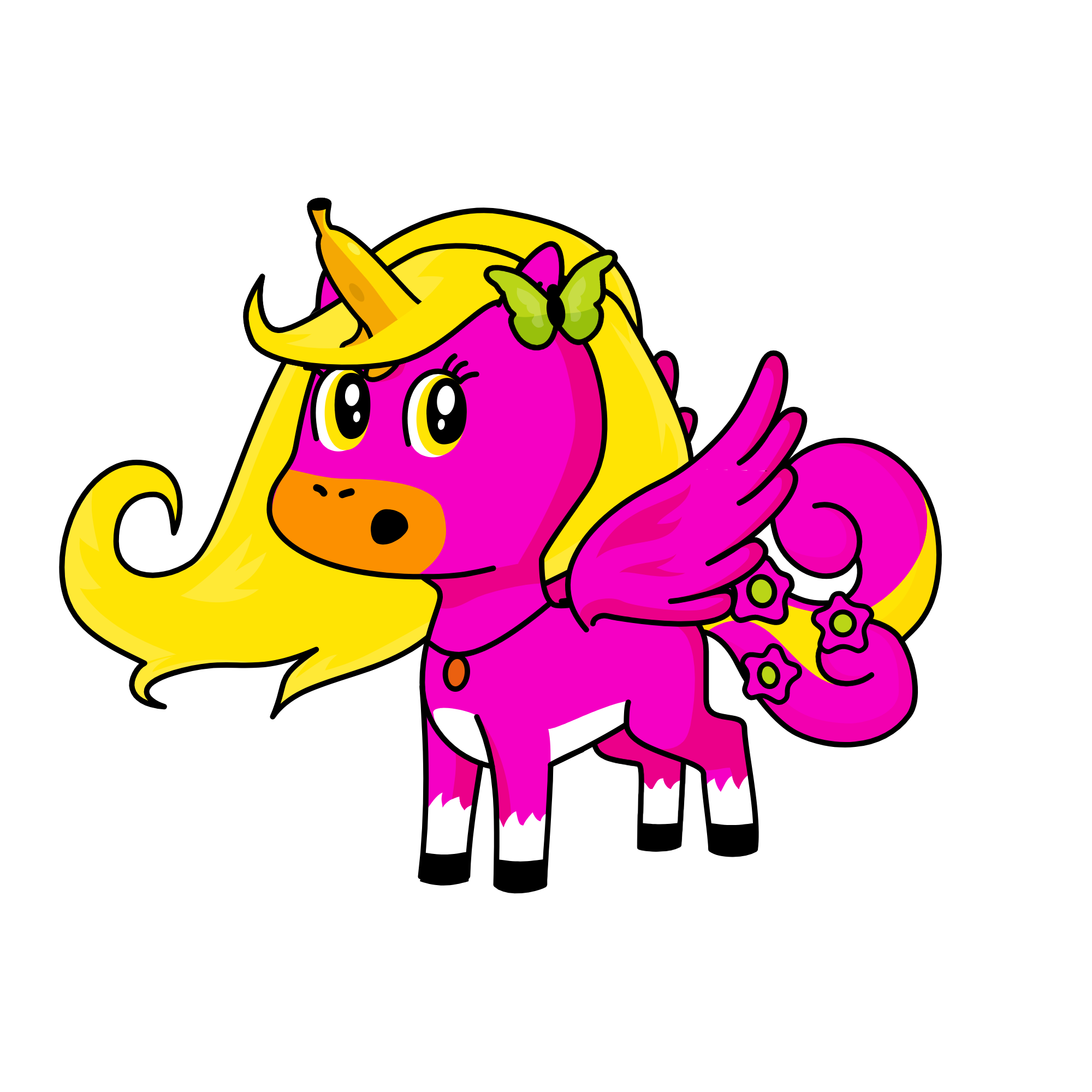 pink banana with wings, the unicorn