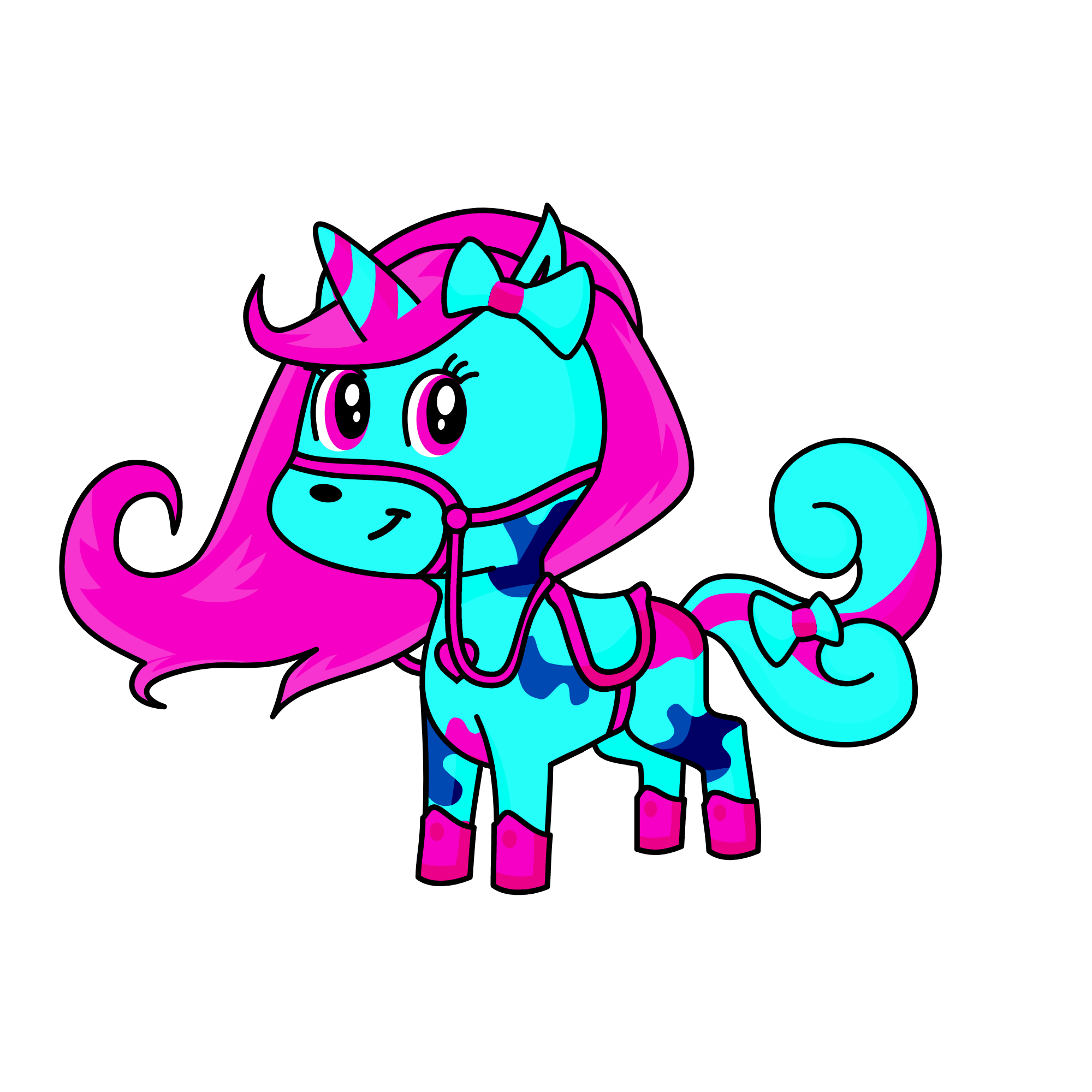 pink and blue girl, the unicorn