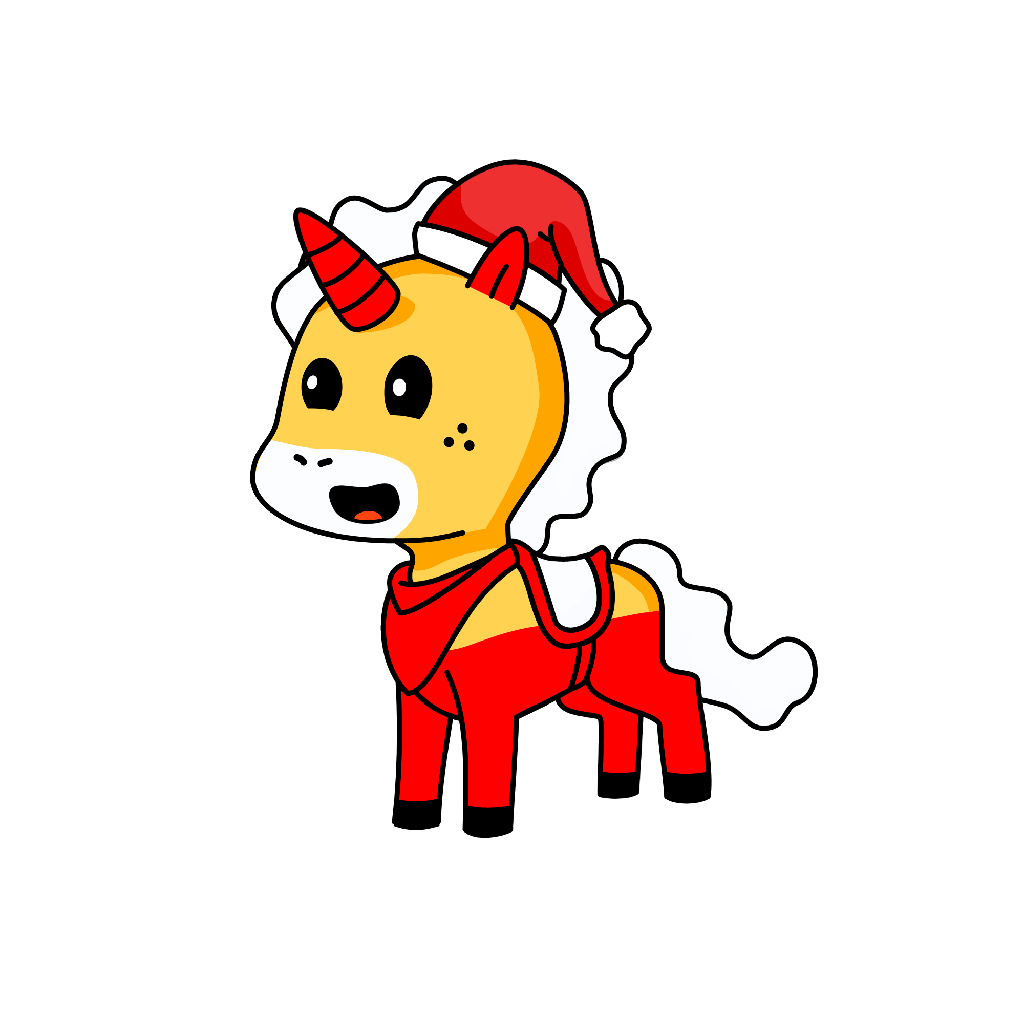 Santa (he does not really look like santa), the unicorn