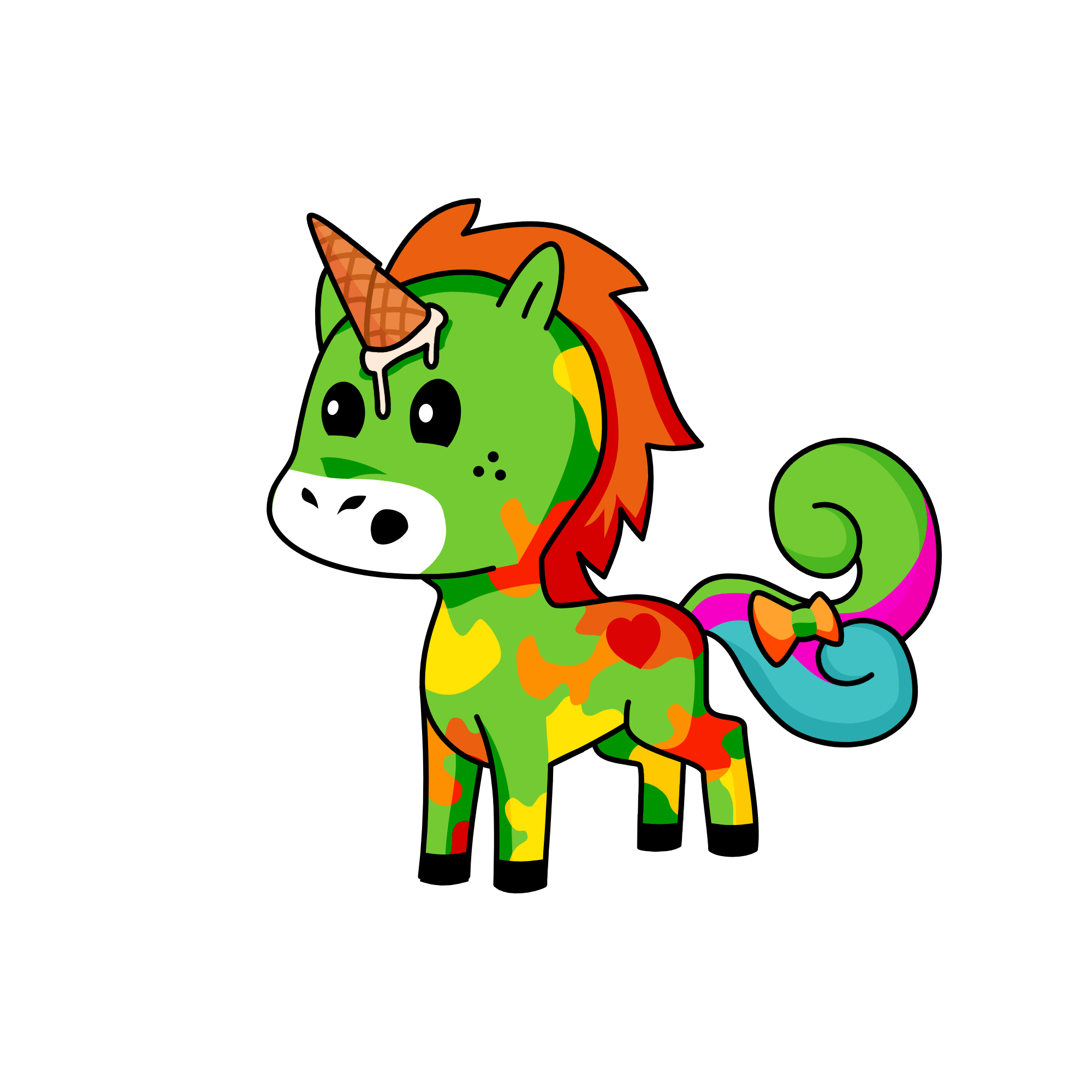 Multicolored ice cream head unicorn, the unicorn