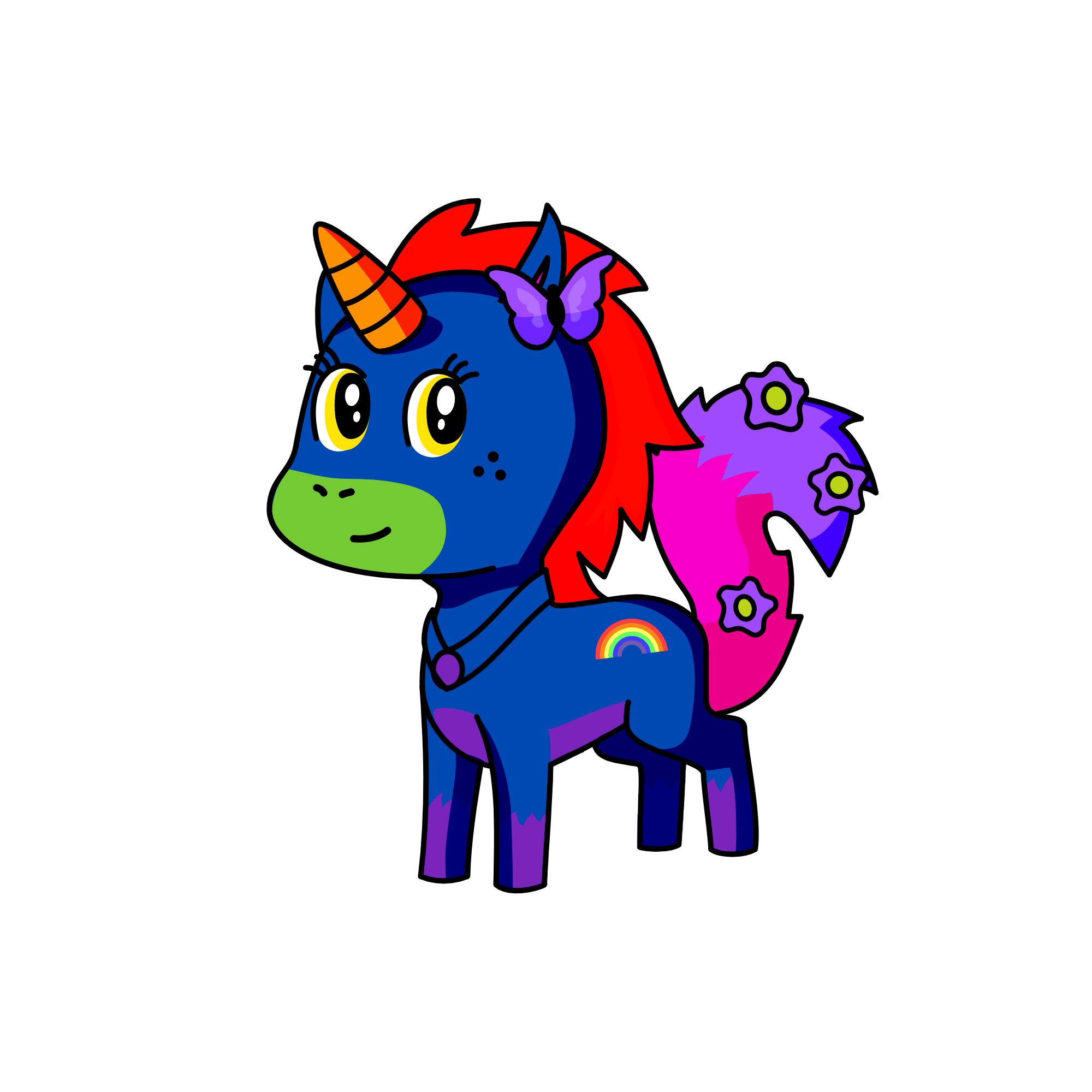 Beautiful rainbow fox, the unicorn