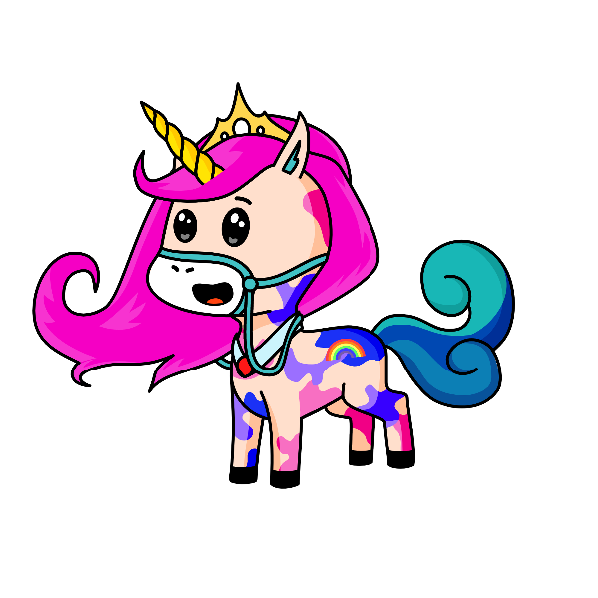 rainbow purple and pinky friend, the unicorn