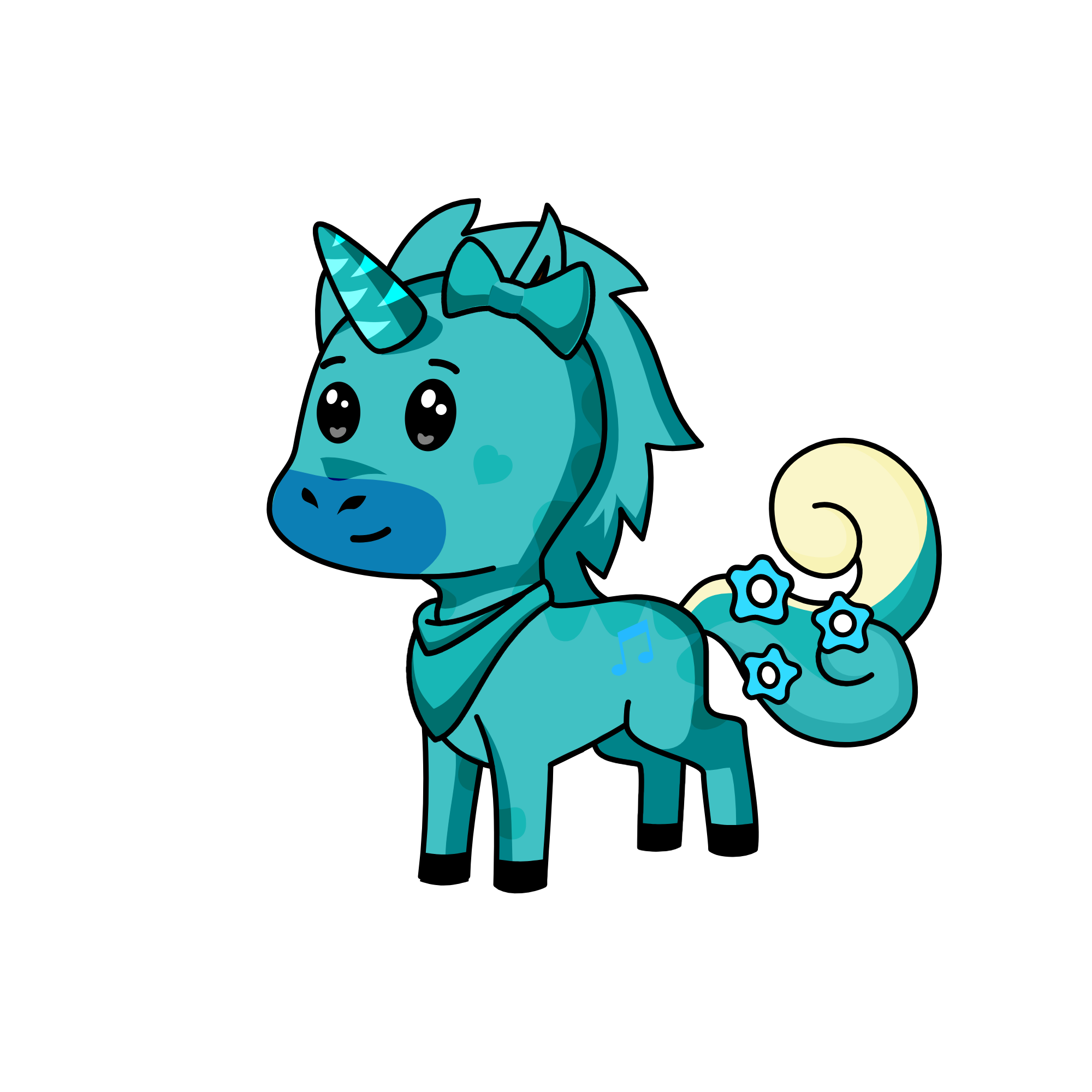 blue e, the unicorn