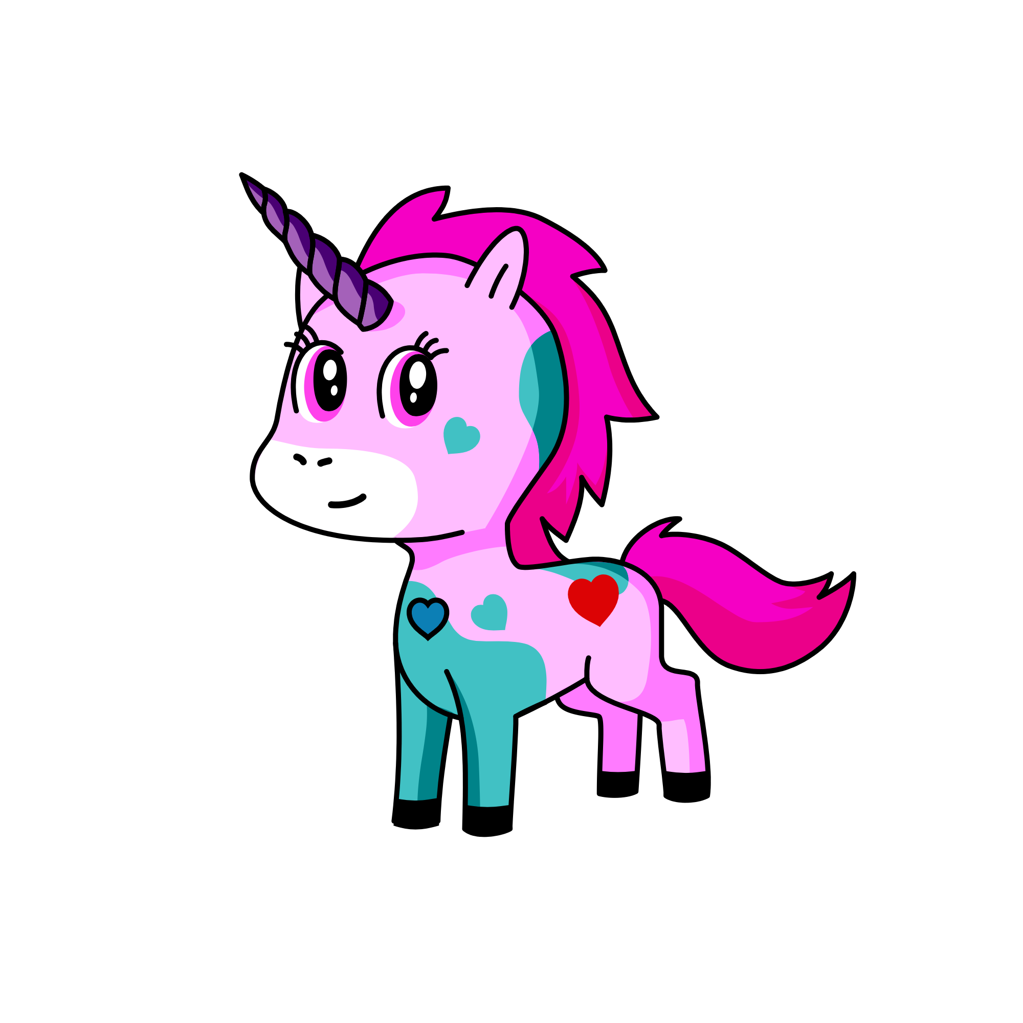 Pink heart, the unicorn
