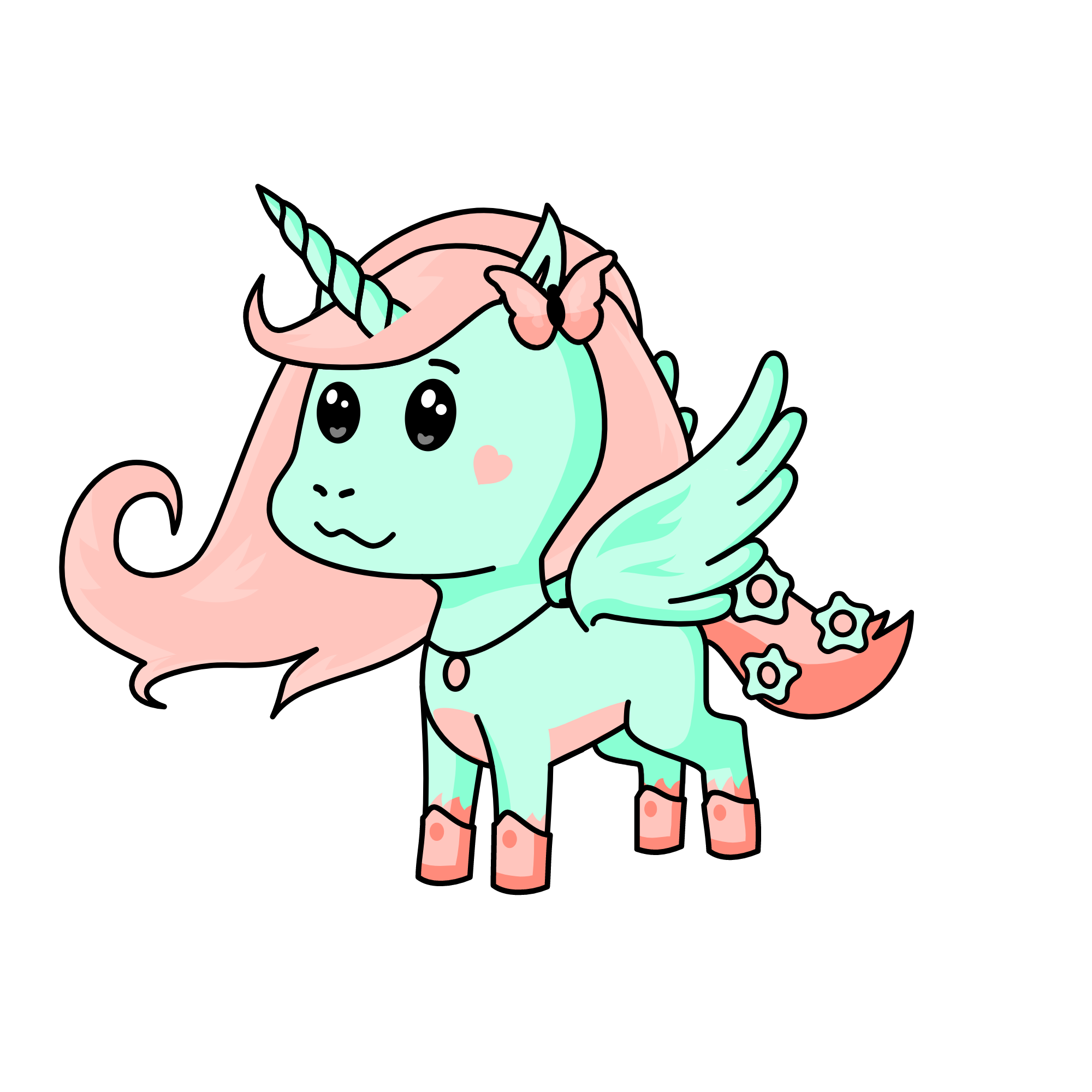 pink and blue , the unicorn