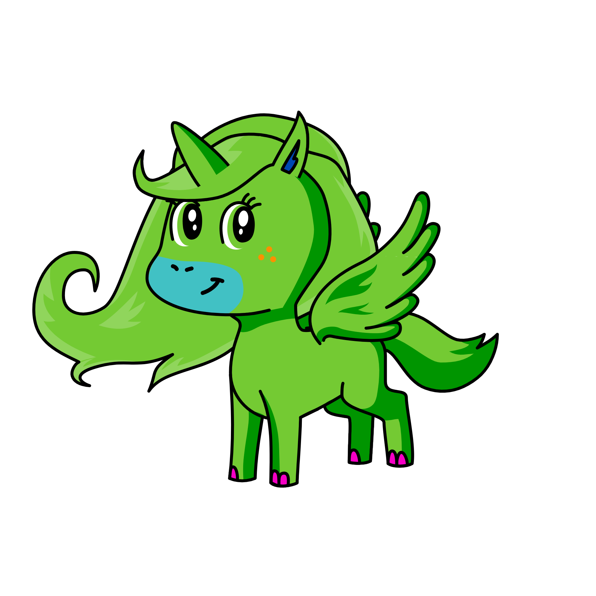 Green girl, the unicorn
